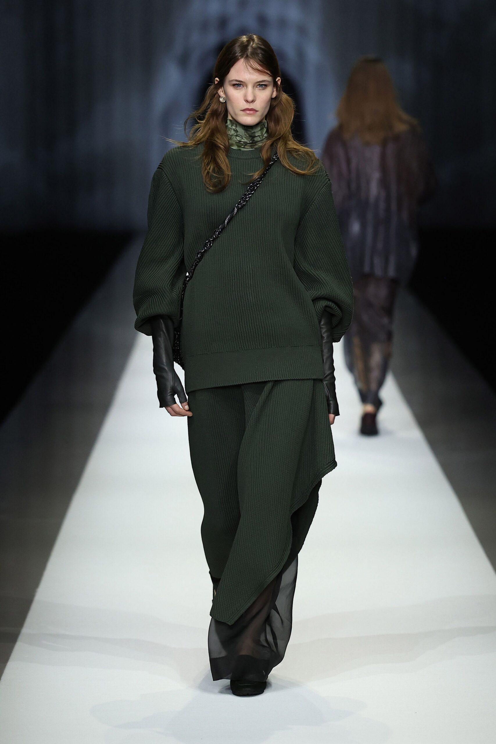 green knit long-sleeve turtleneck relaxed layered top