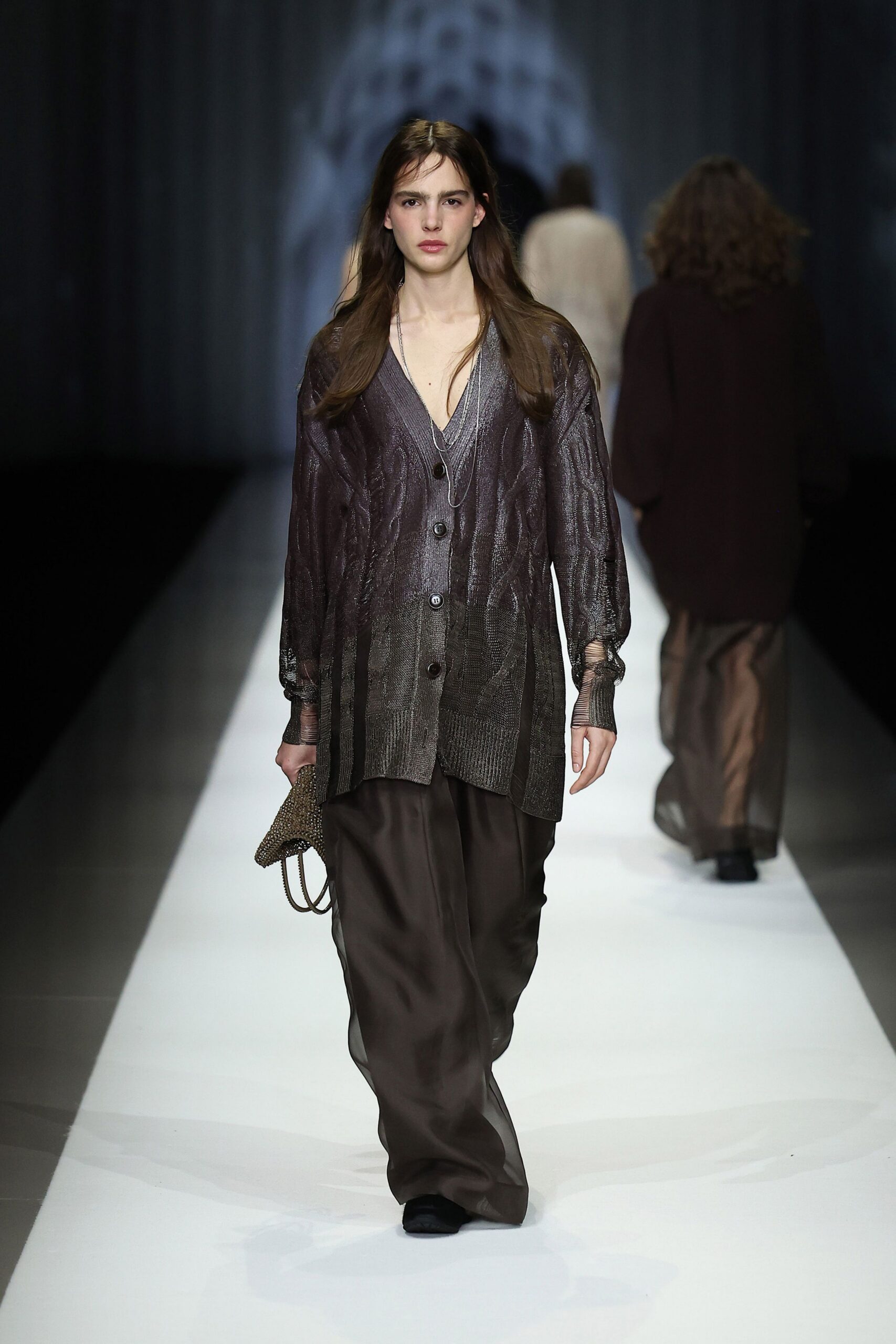 brown wool long-sleeve v-neck relaxed cardigan