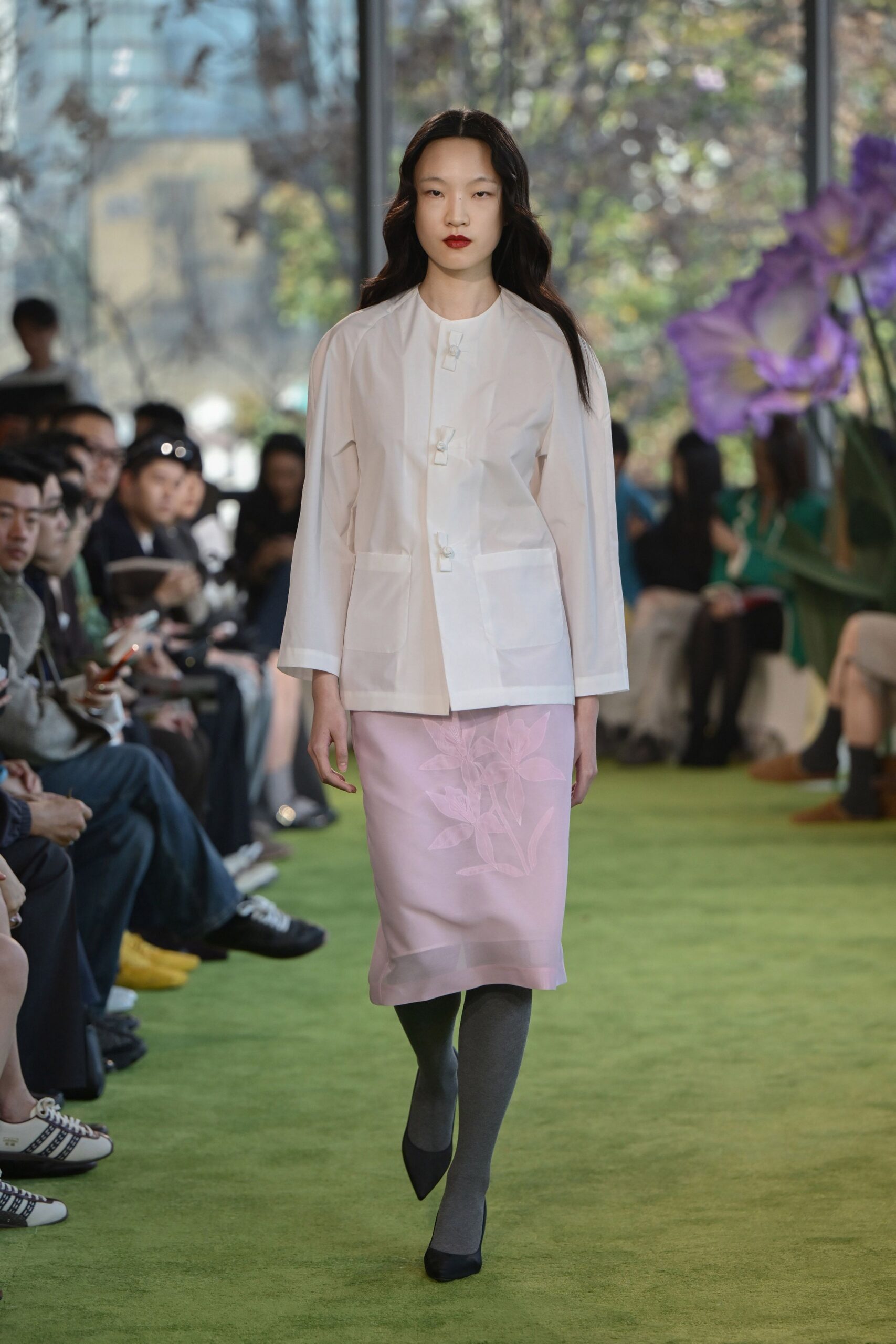 pink cotton fitted straight-leg skirt