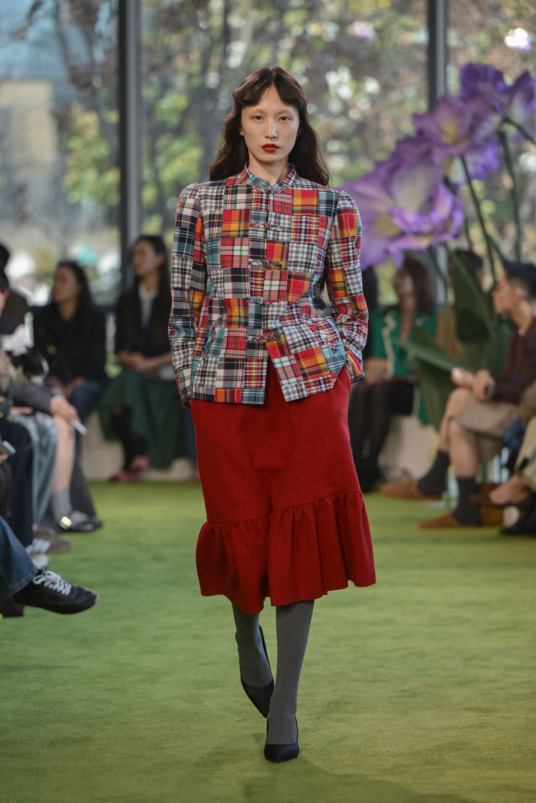 multi cotton long-sleeve collared relaxed checked shirt