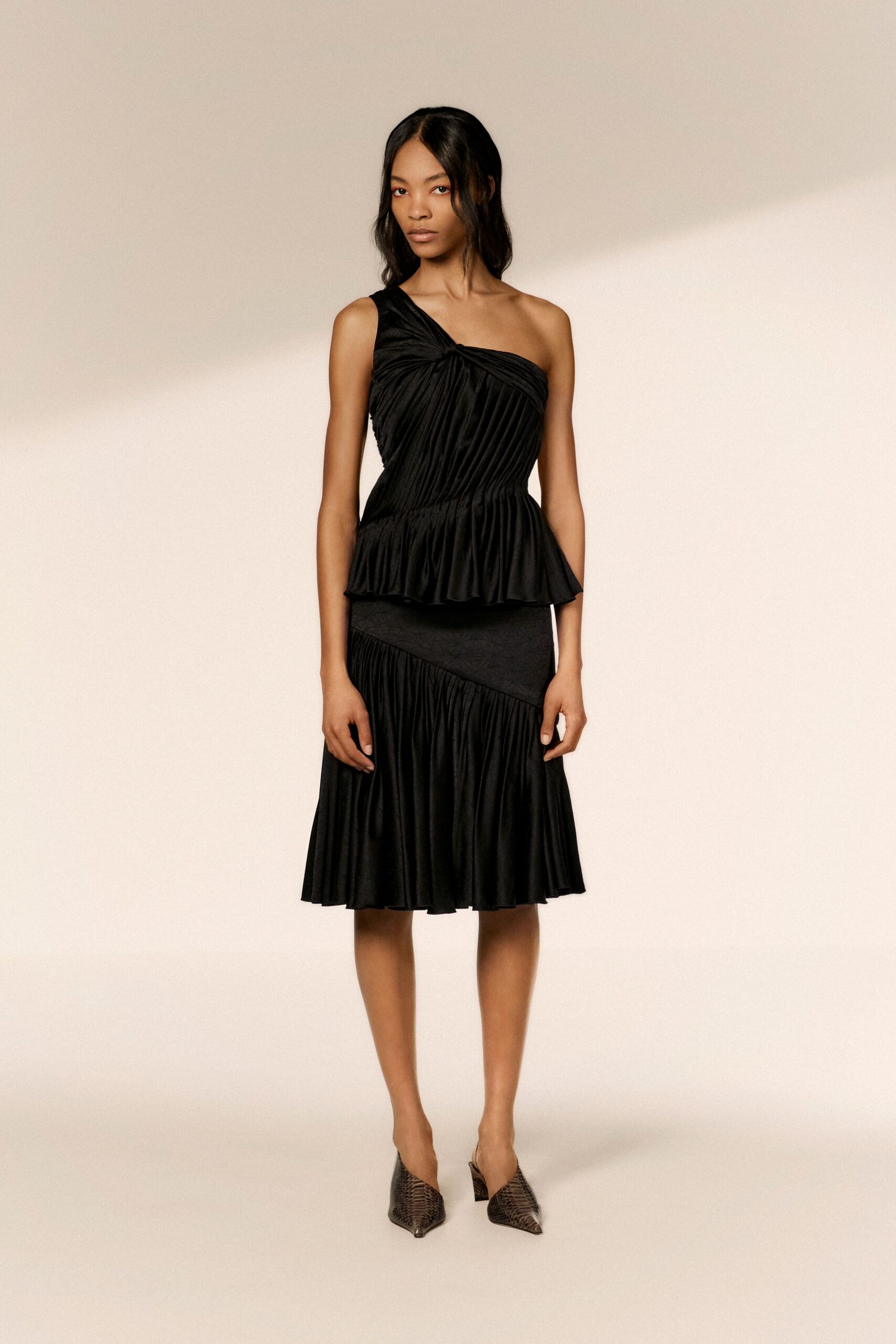 black silk asymmetric dress
