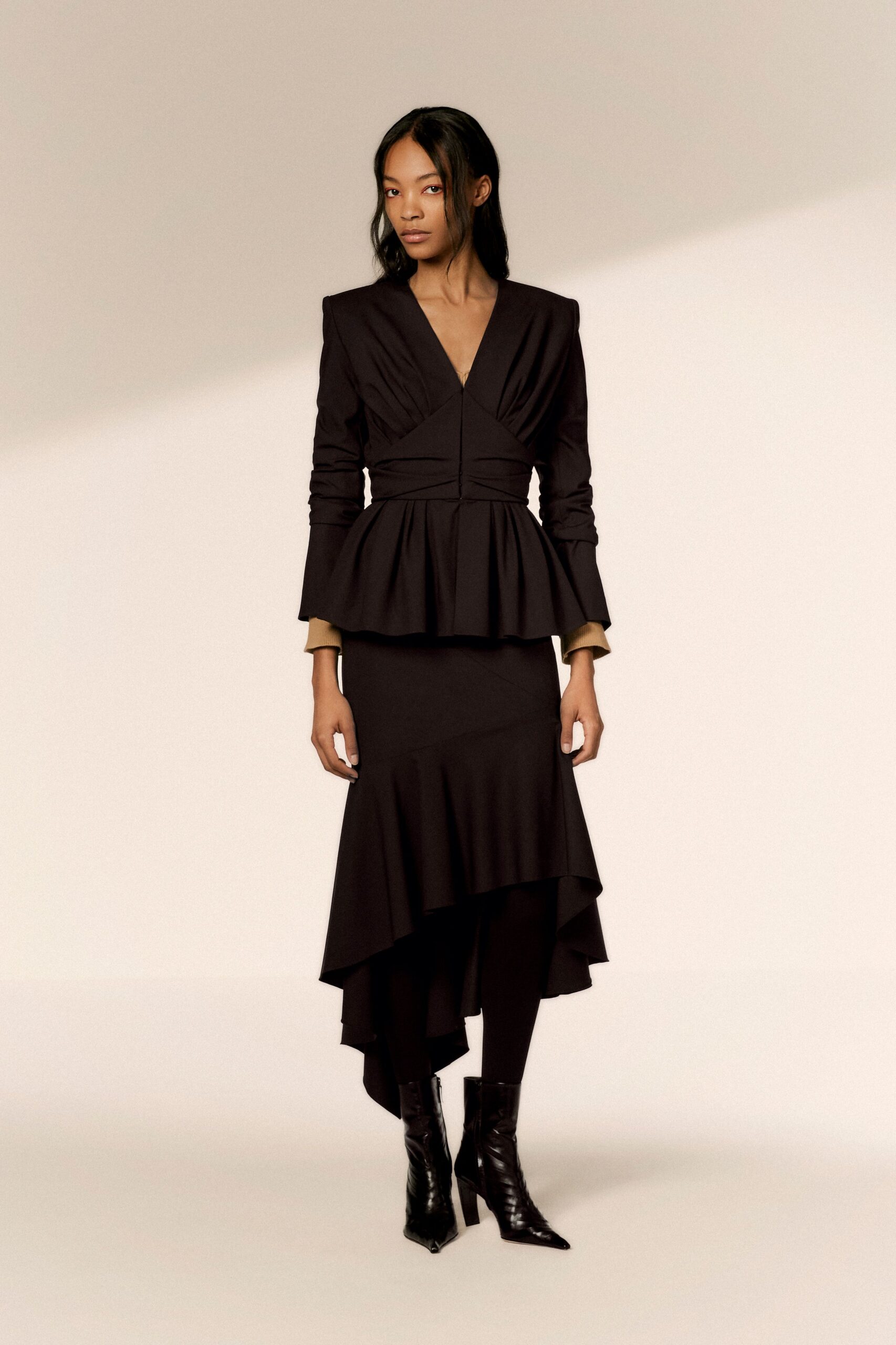 black midi dress with boots