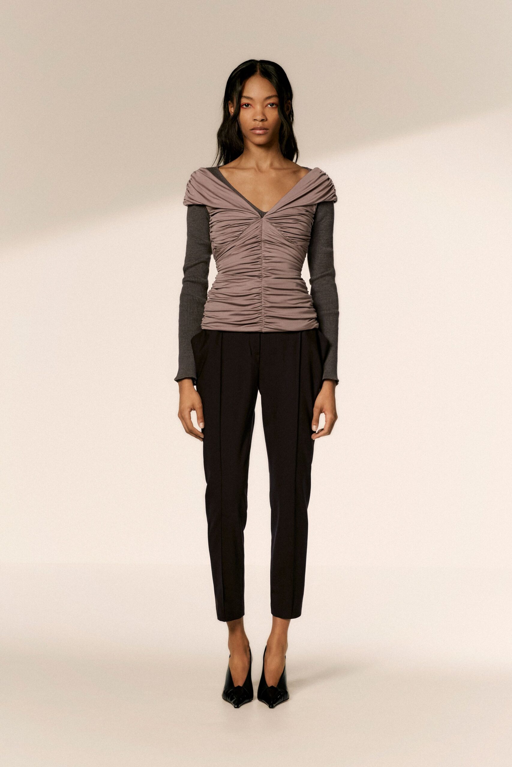 black cotton tailored pleated pants