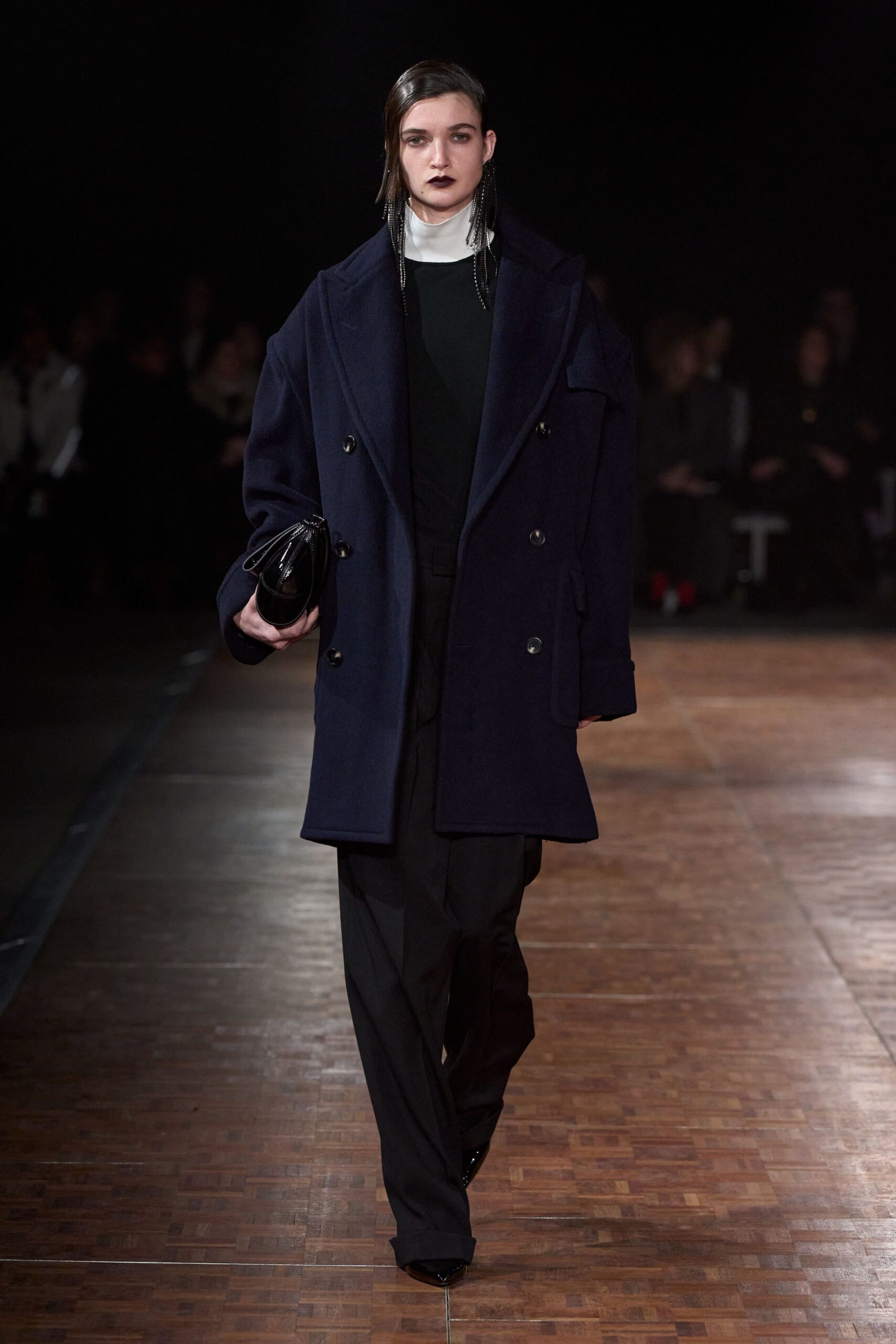 blue wool long-sleeve double-breasted oversized coat