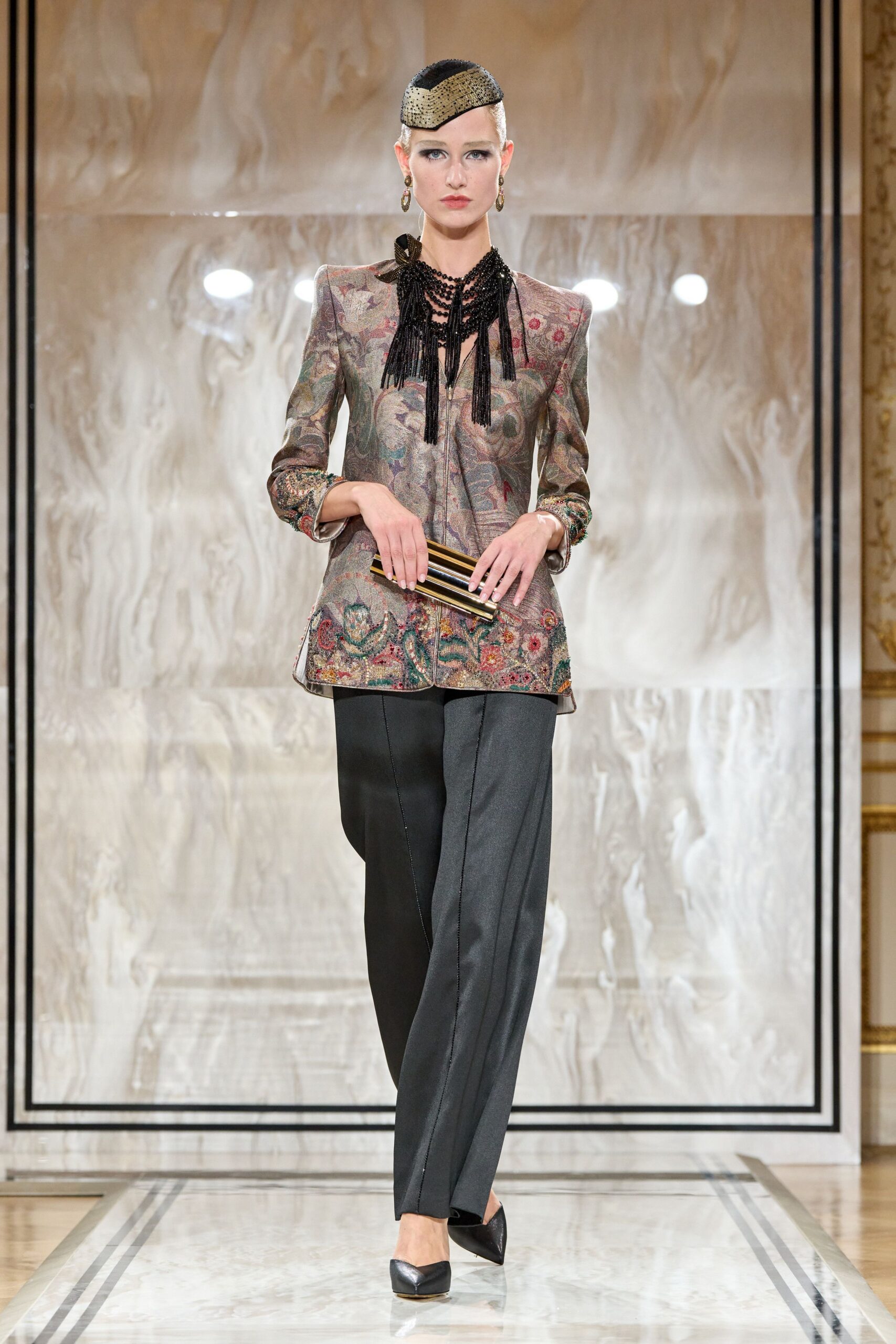 multi silk long-sleeve collared tailored embroidered blazer