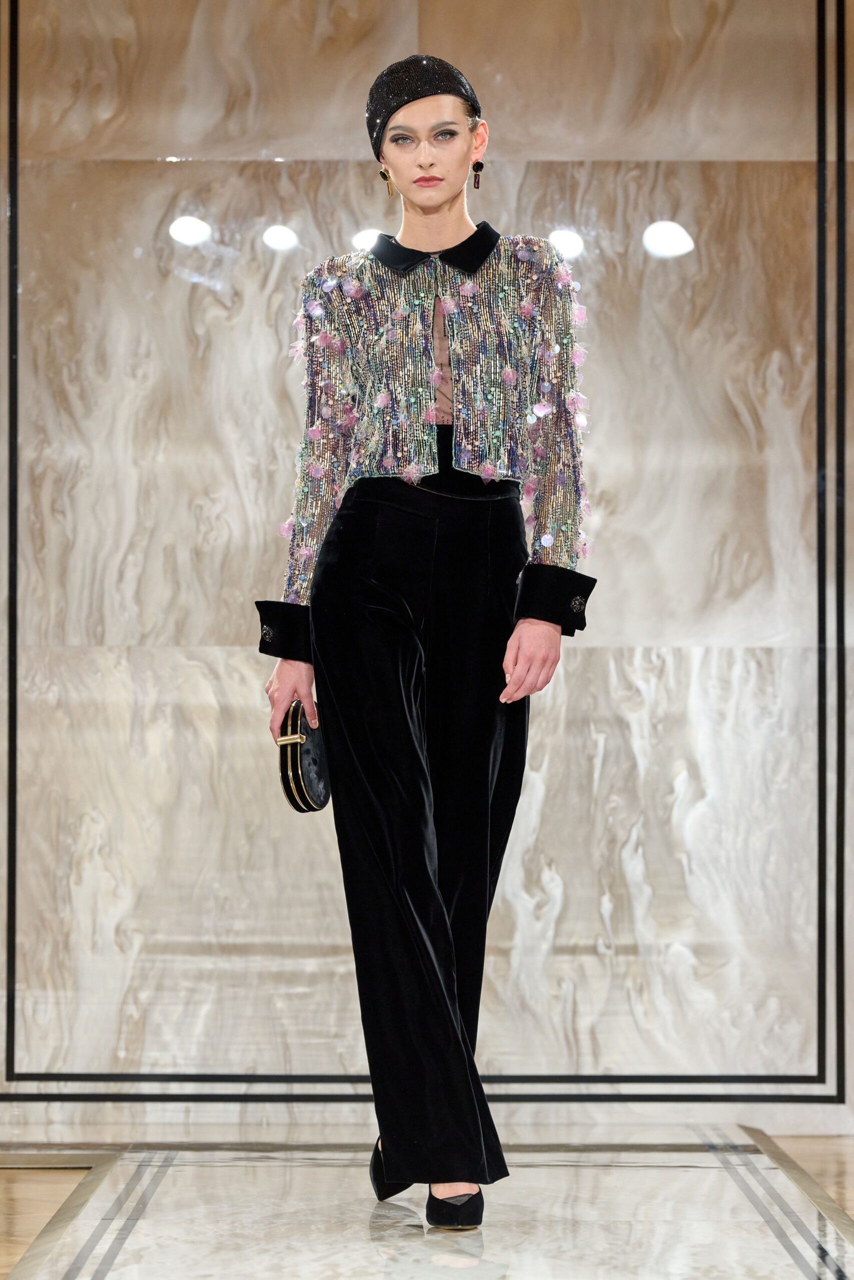 multi silk long-sleeve collared fitted embroidered buttoned jacket