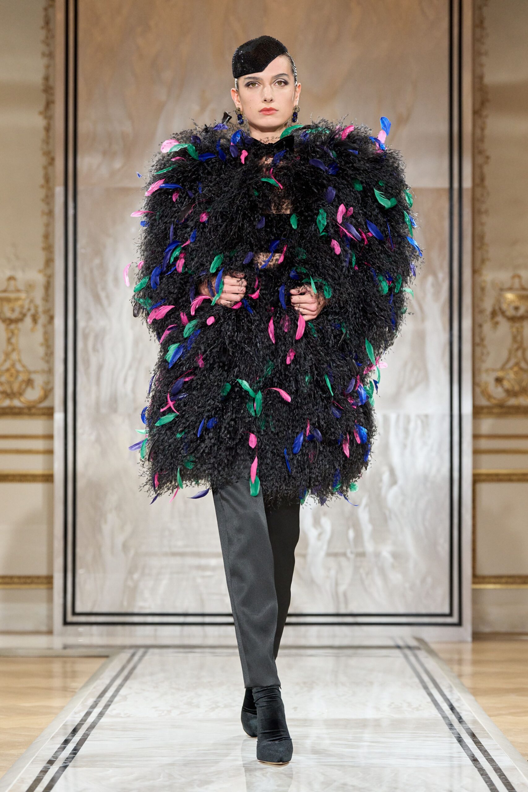 black fur relaxed fringed coat