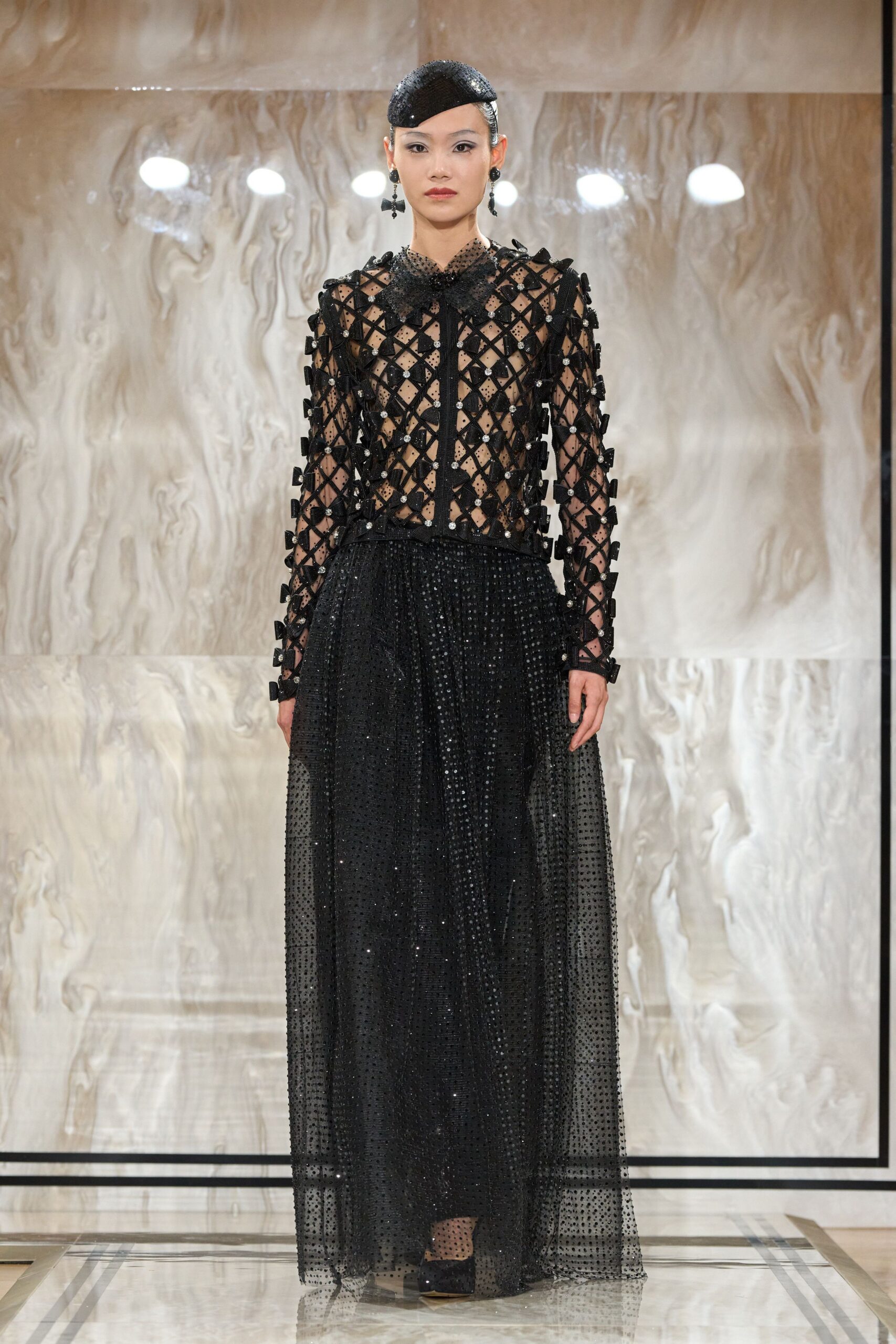 black lace fitted gown