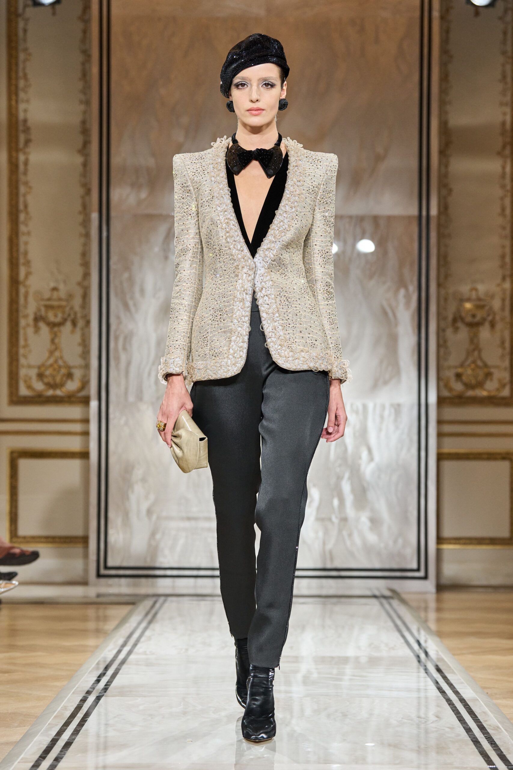 gray wool slim straight-leg pants