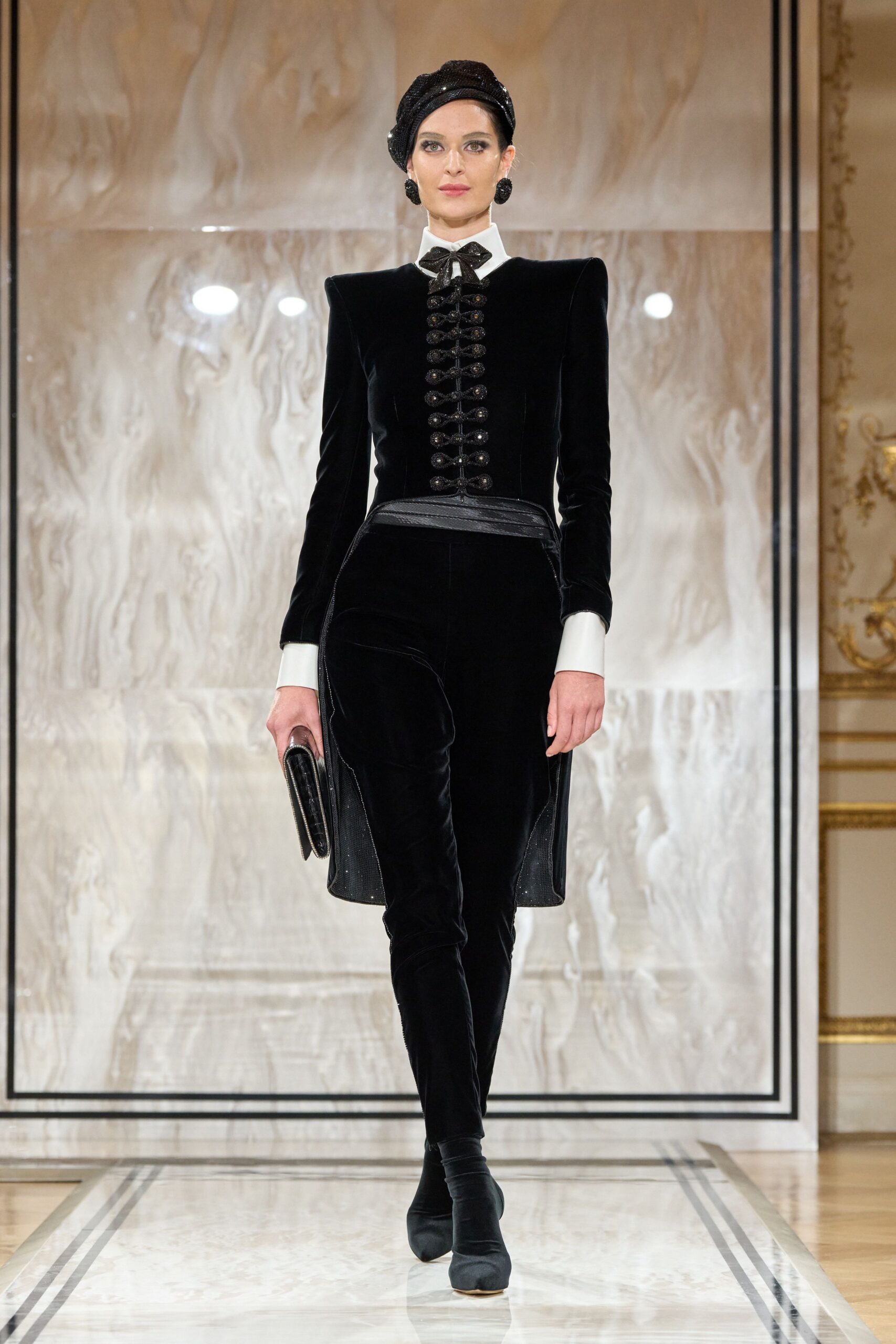 black velvet fitted jacket and pants
