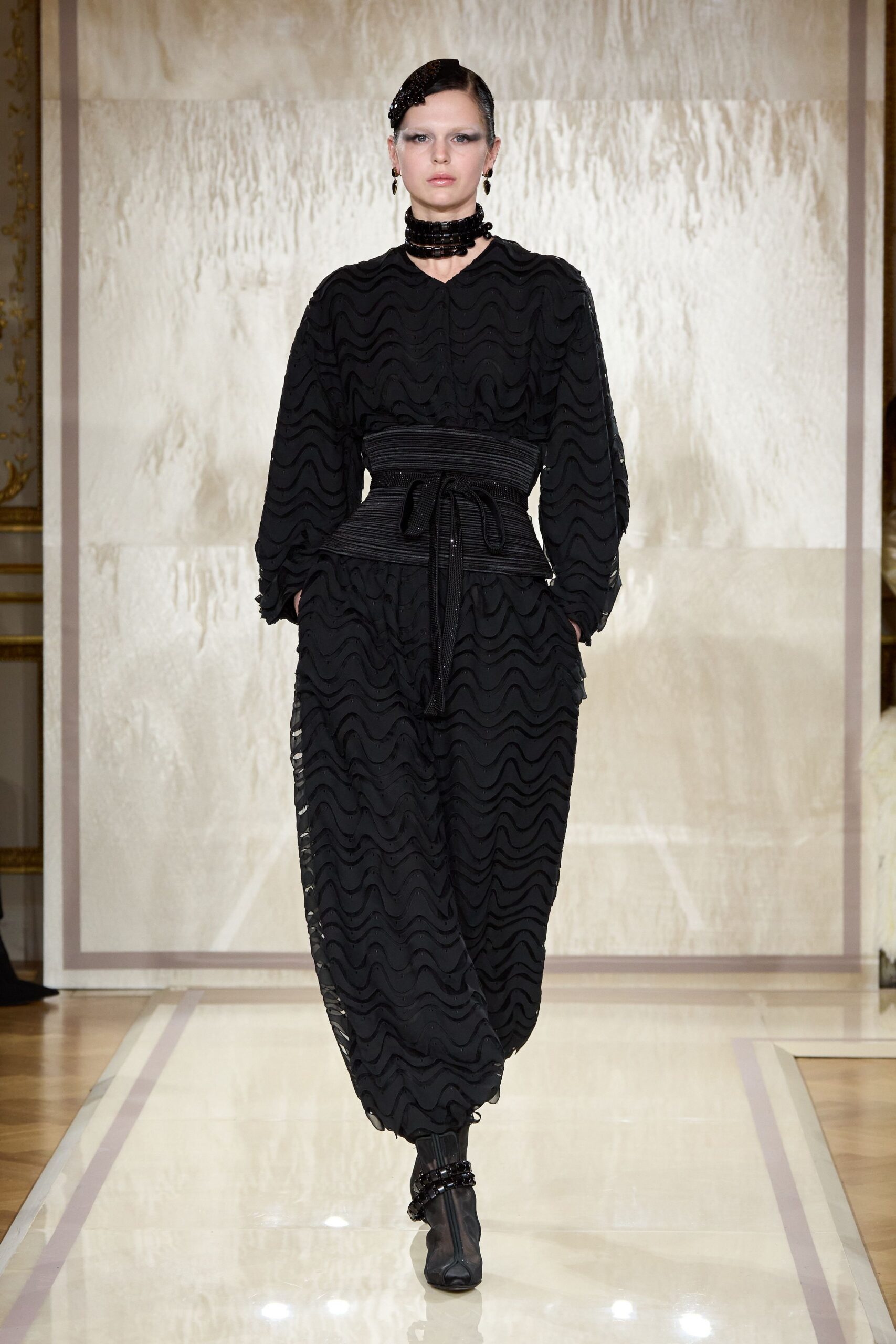 black silk relaxed draped pants