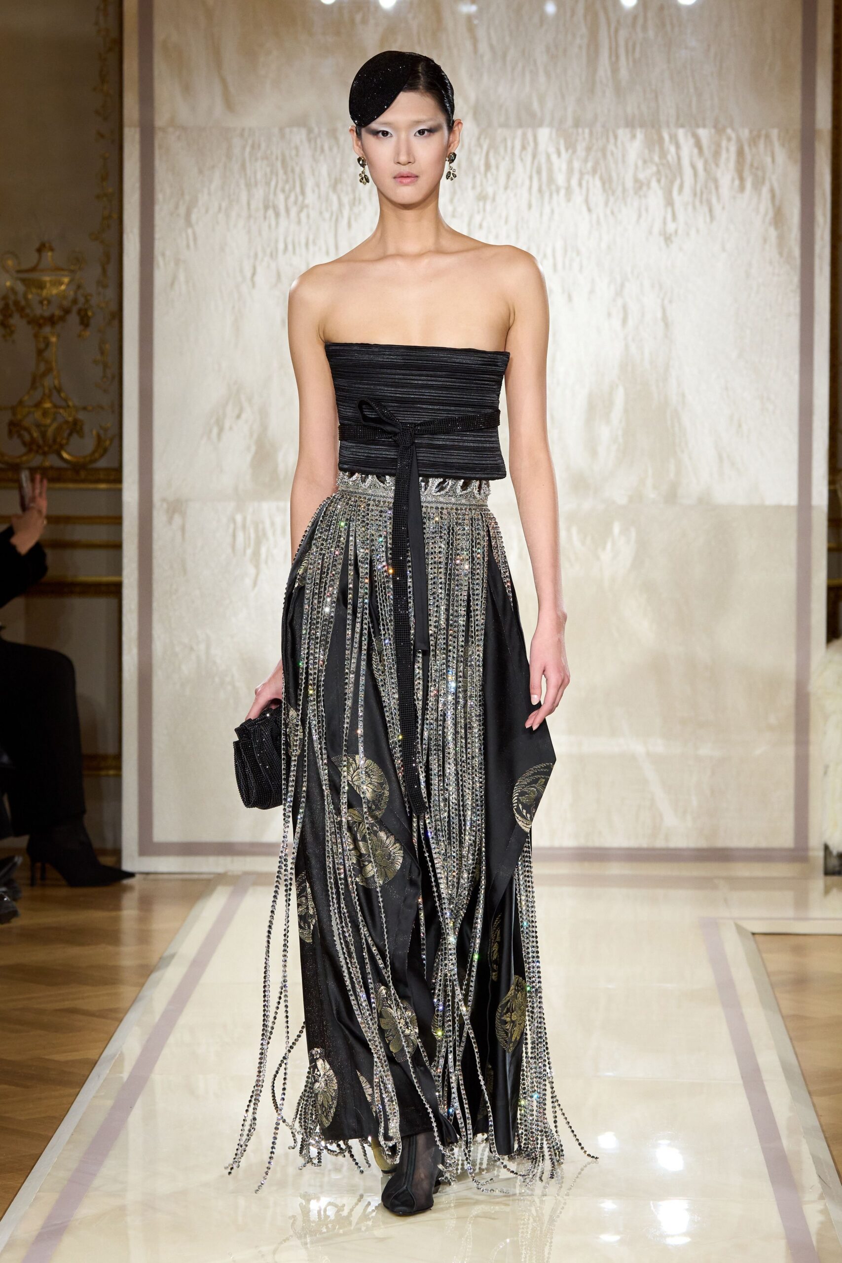 black strapless embellished gown