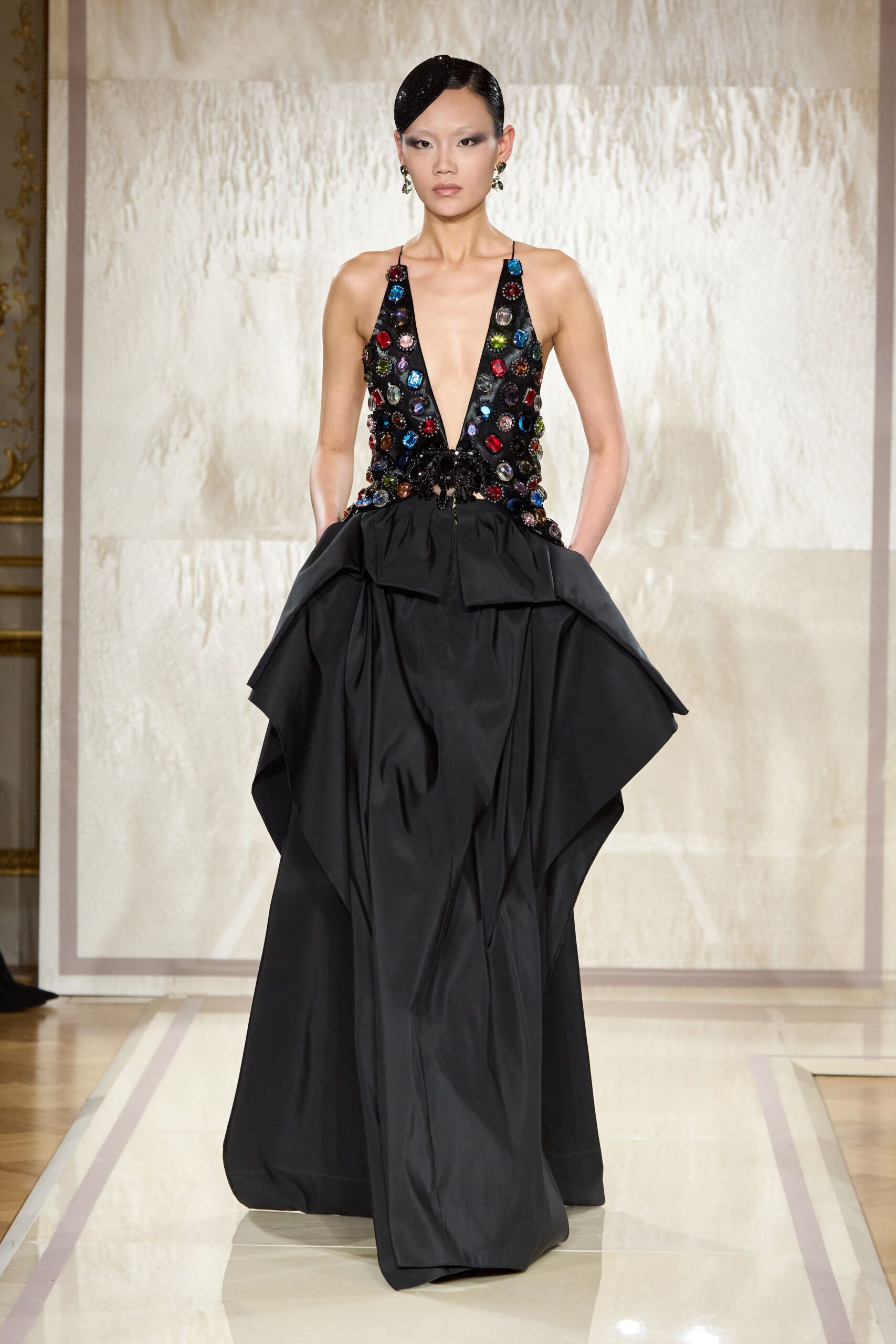 black silk sleeveless gown