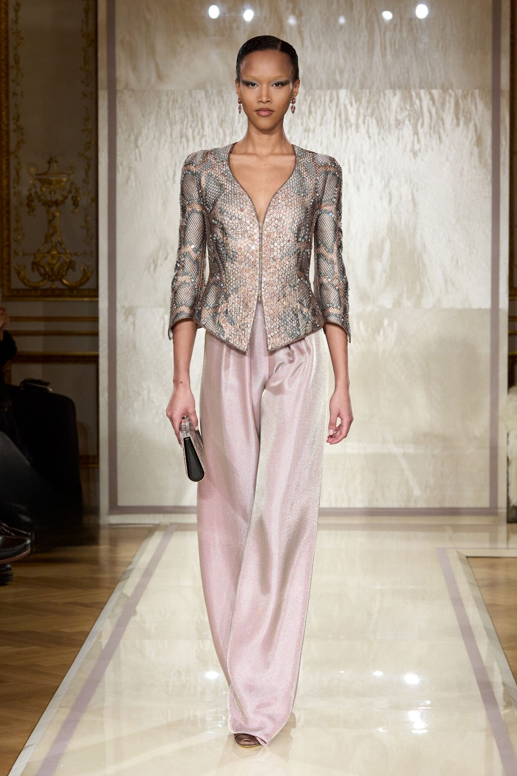 multi silk long-sleeve v-neck tailored embroidered shiny blazer