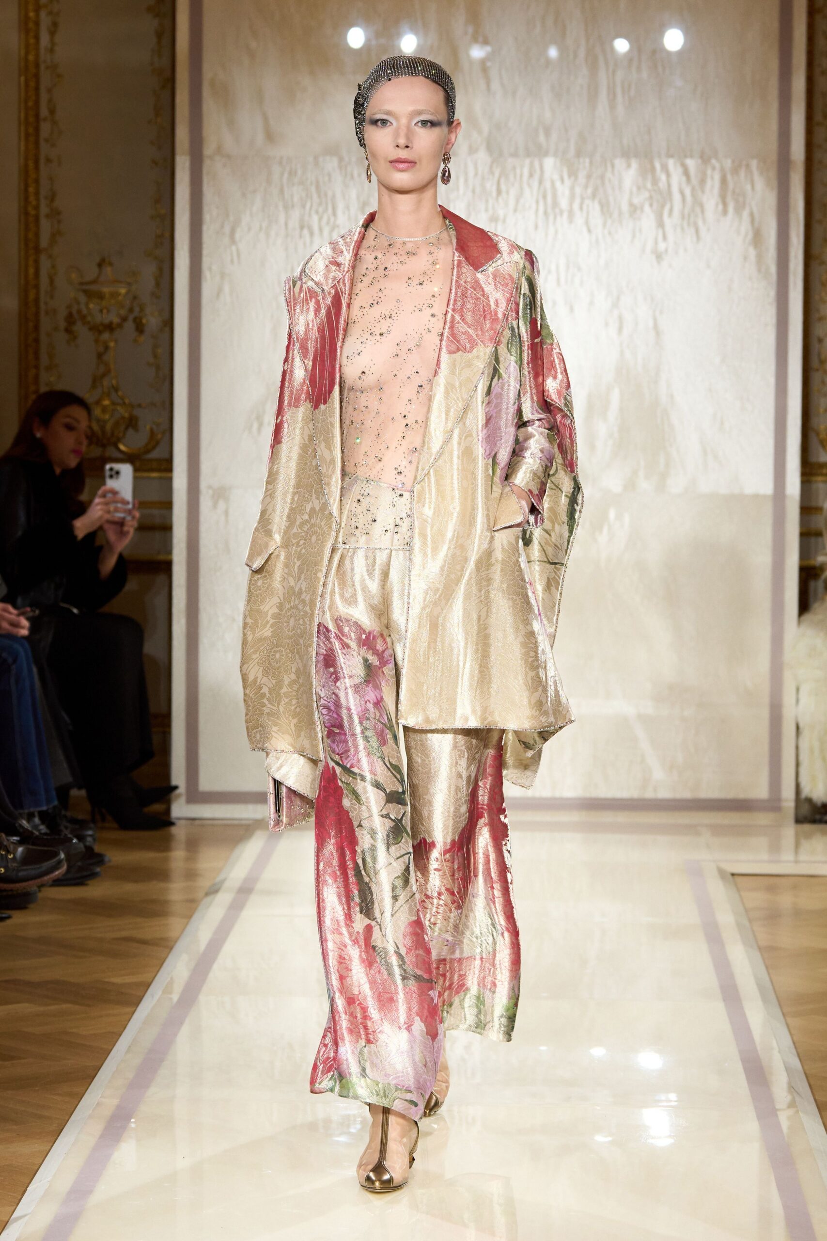 gold silk relaxed flared shiny pants