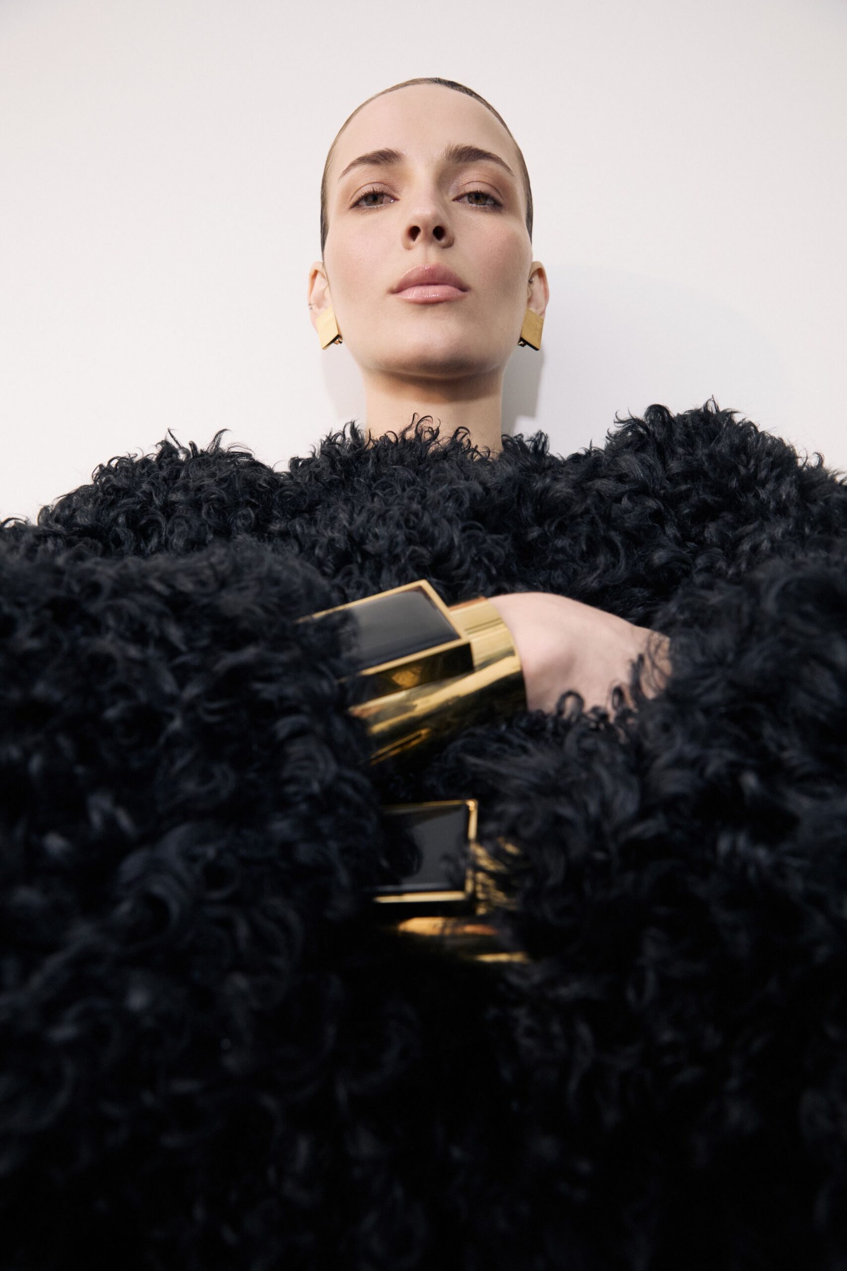 oversized black fur coat