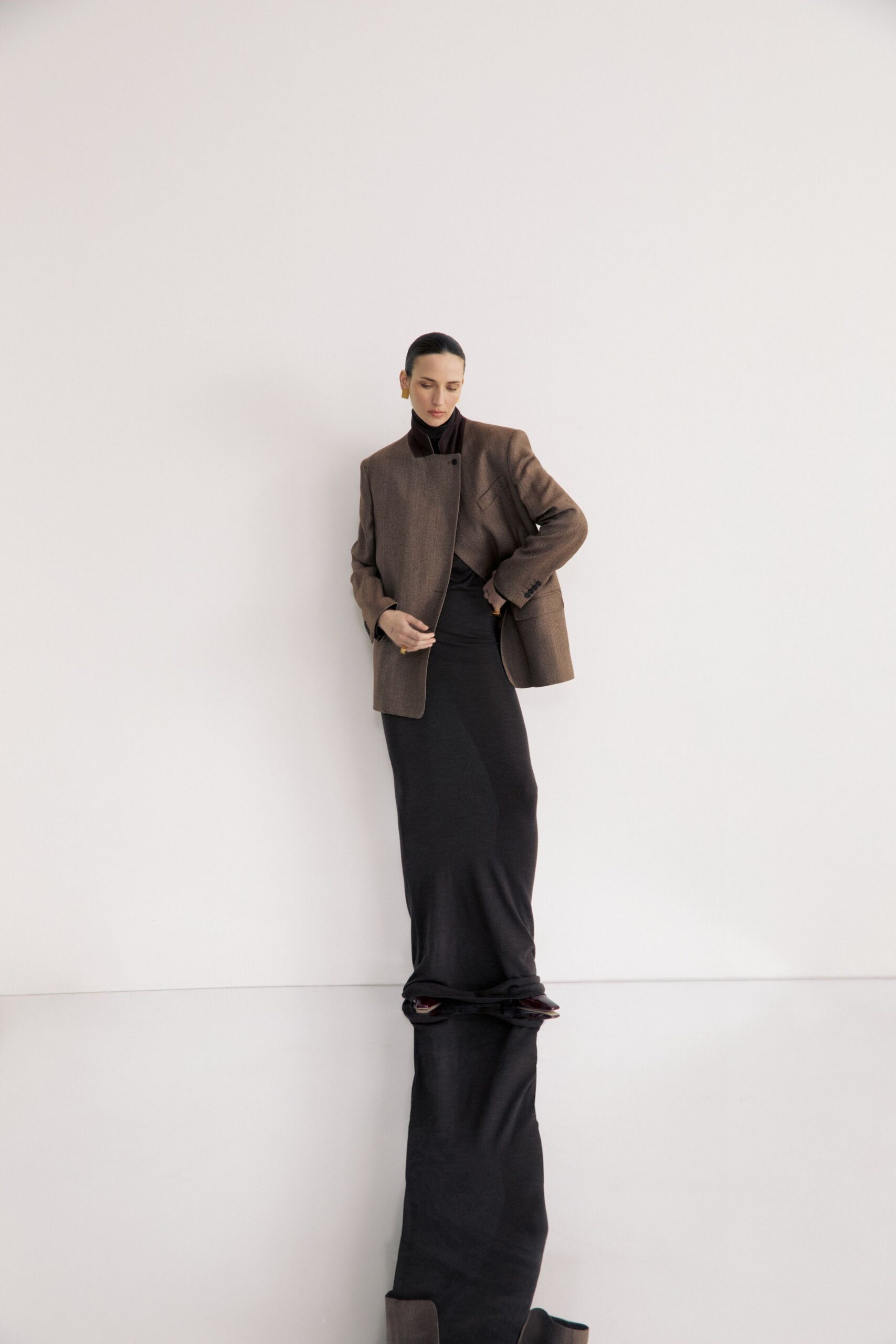 black cotton sleeveless high-neck fitted straight-leg maxi dress