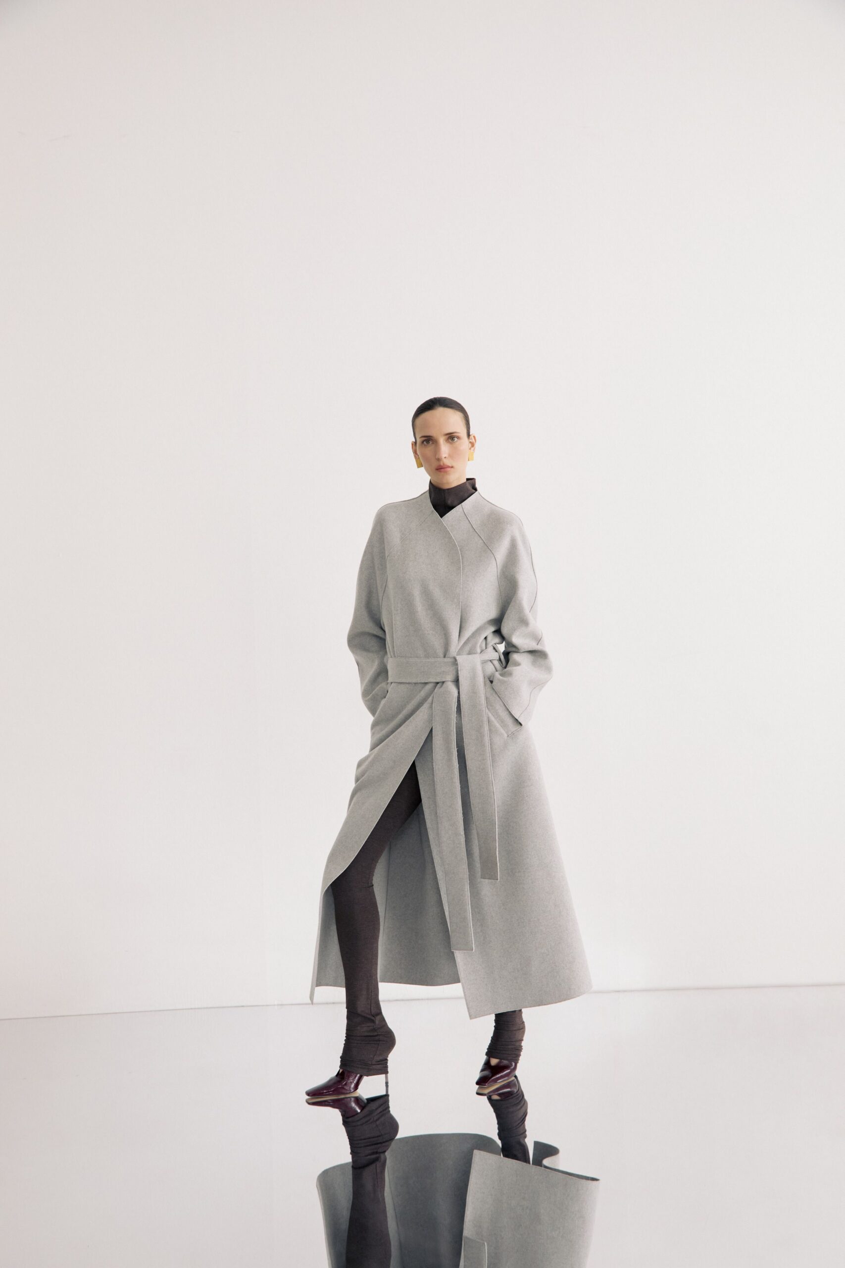 gray wool belted coat