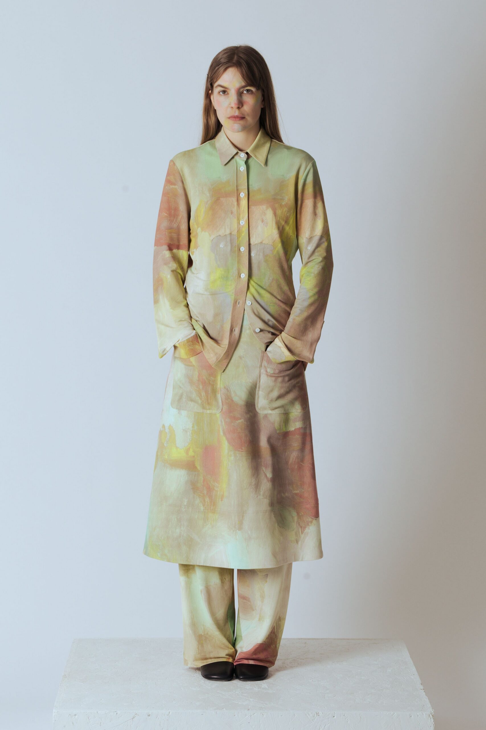 printed maxi shirt-dress with pants