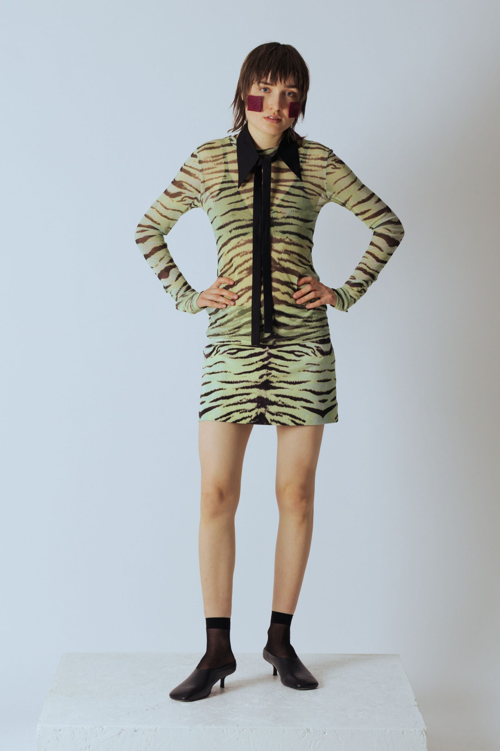 green printed mini dress