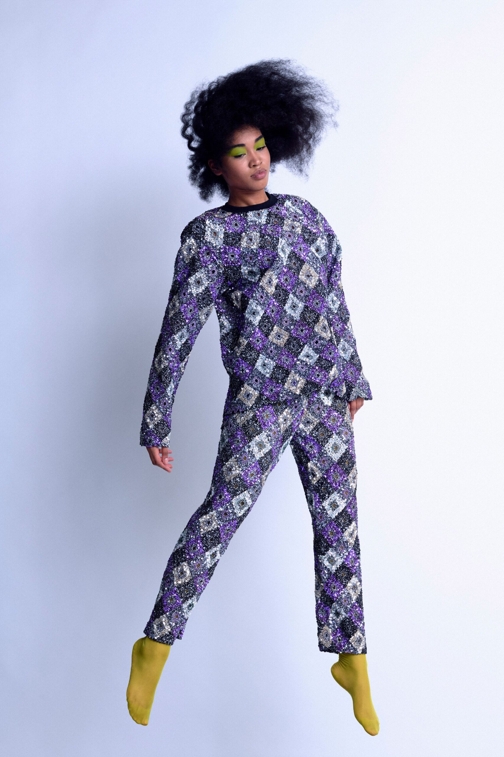 purple cotton long-sleeve collared relaxed printed top