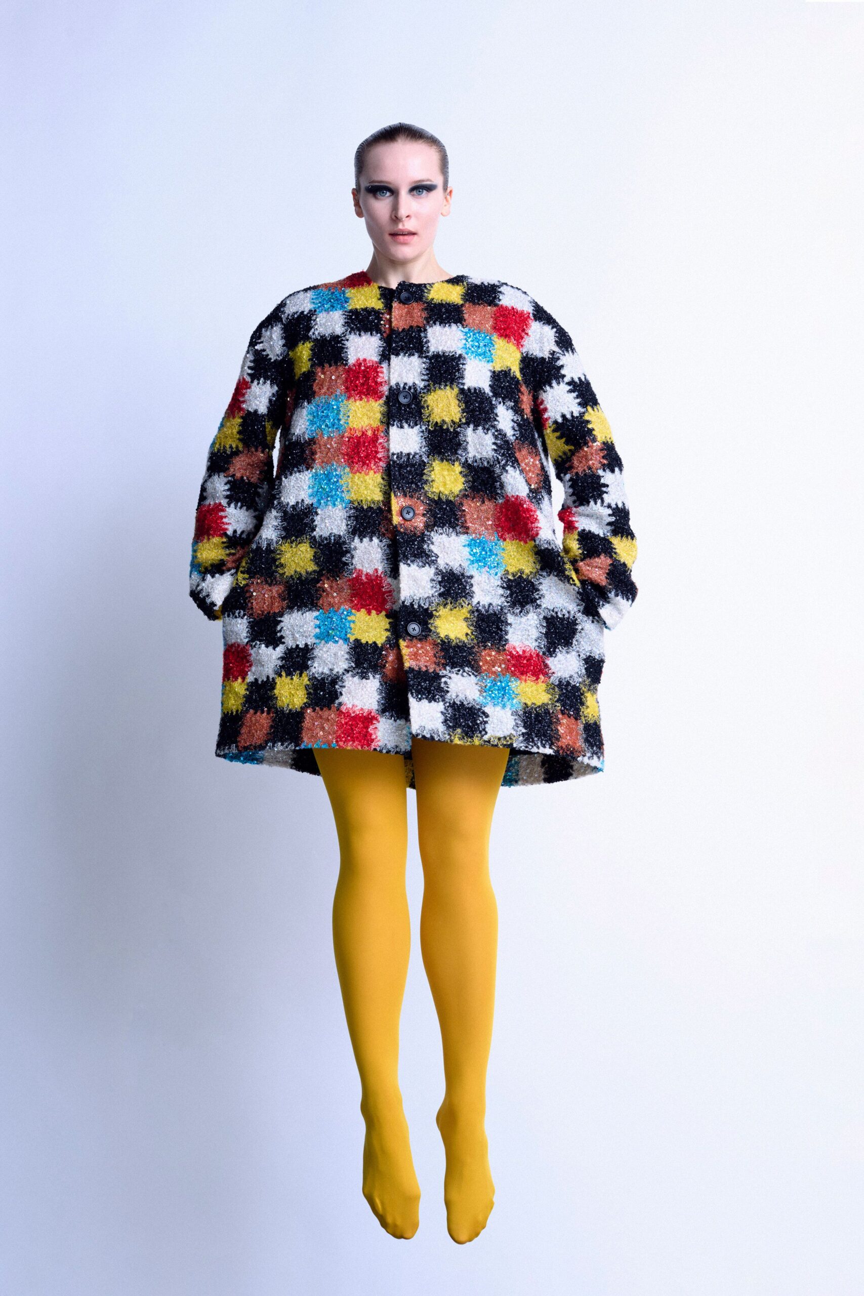 multi wool long-sleeve collared oversized buttoned coat