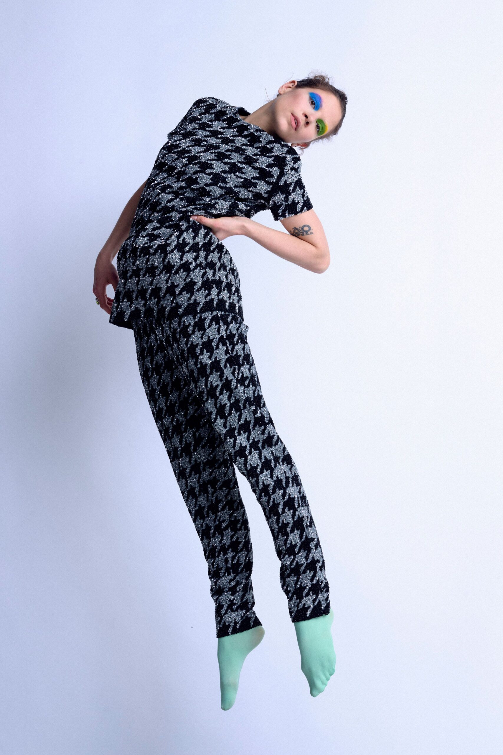 black cotton fitted printed pants