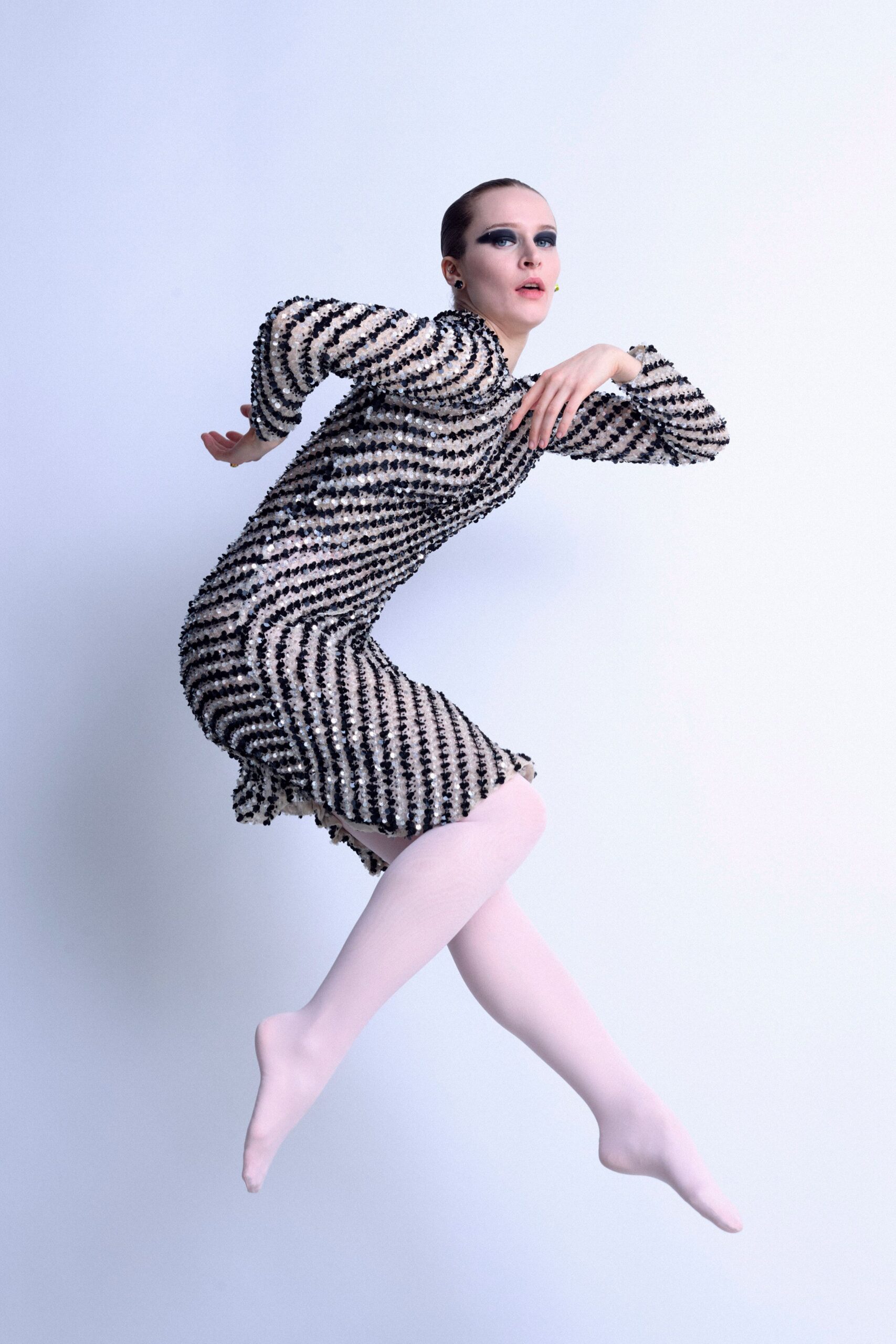 black and white beaded midi dress
