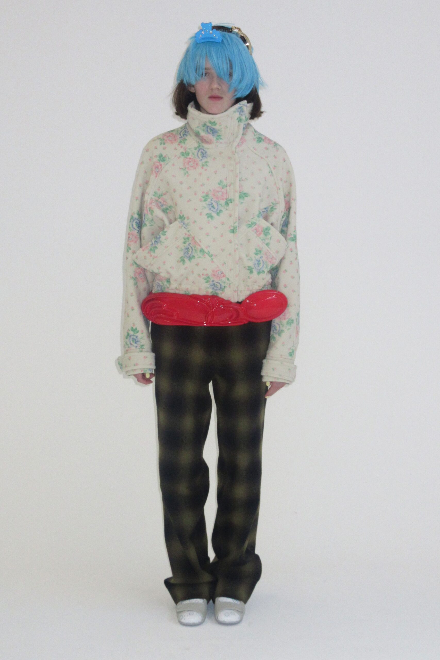 white cotton long-sleeve collared oversized floral jacket