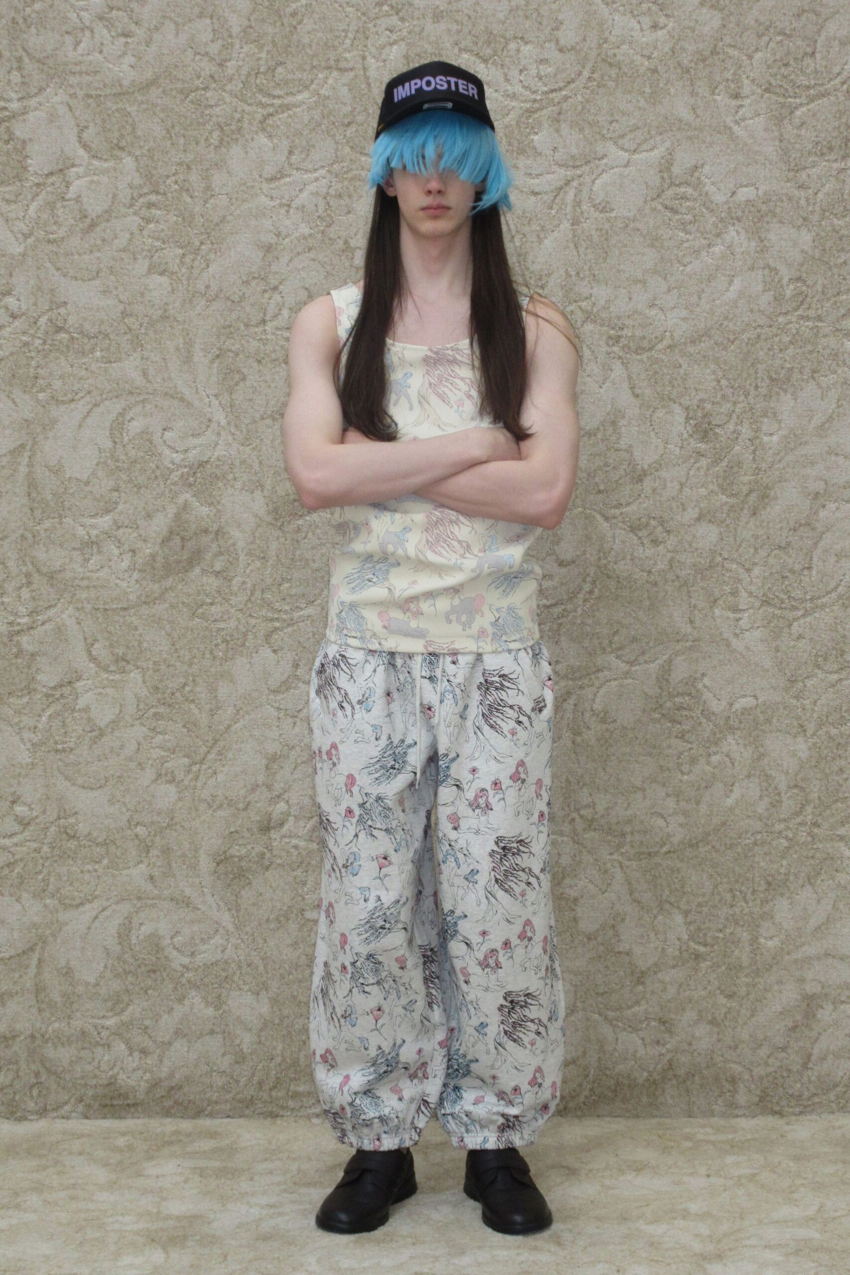 yellow cotton sleeveless scoop-neck fitted printed tank-top