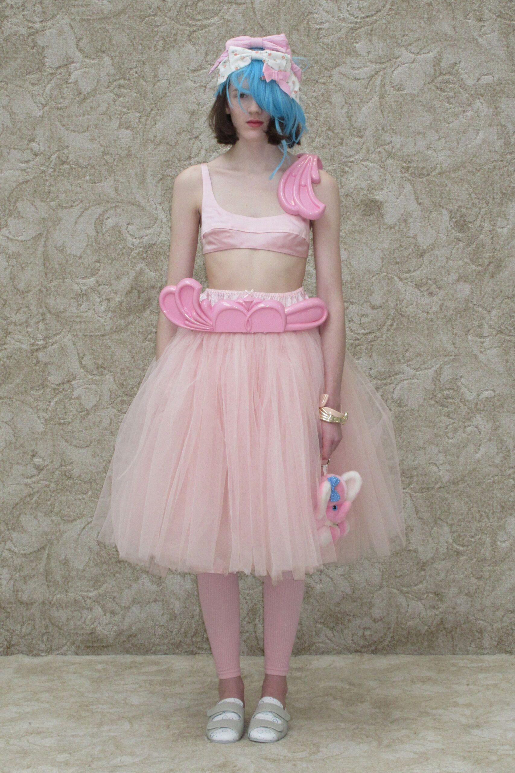 pink crop-top and tulle skirt