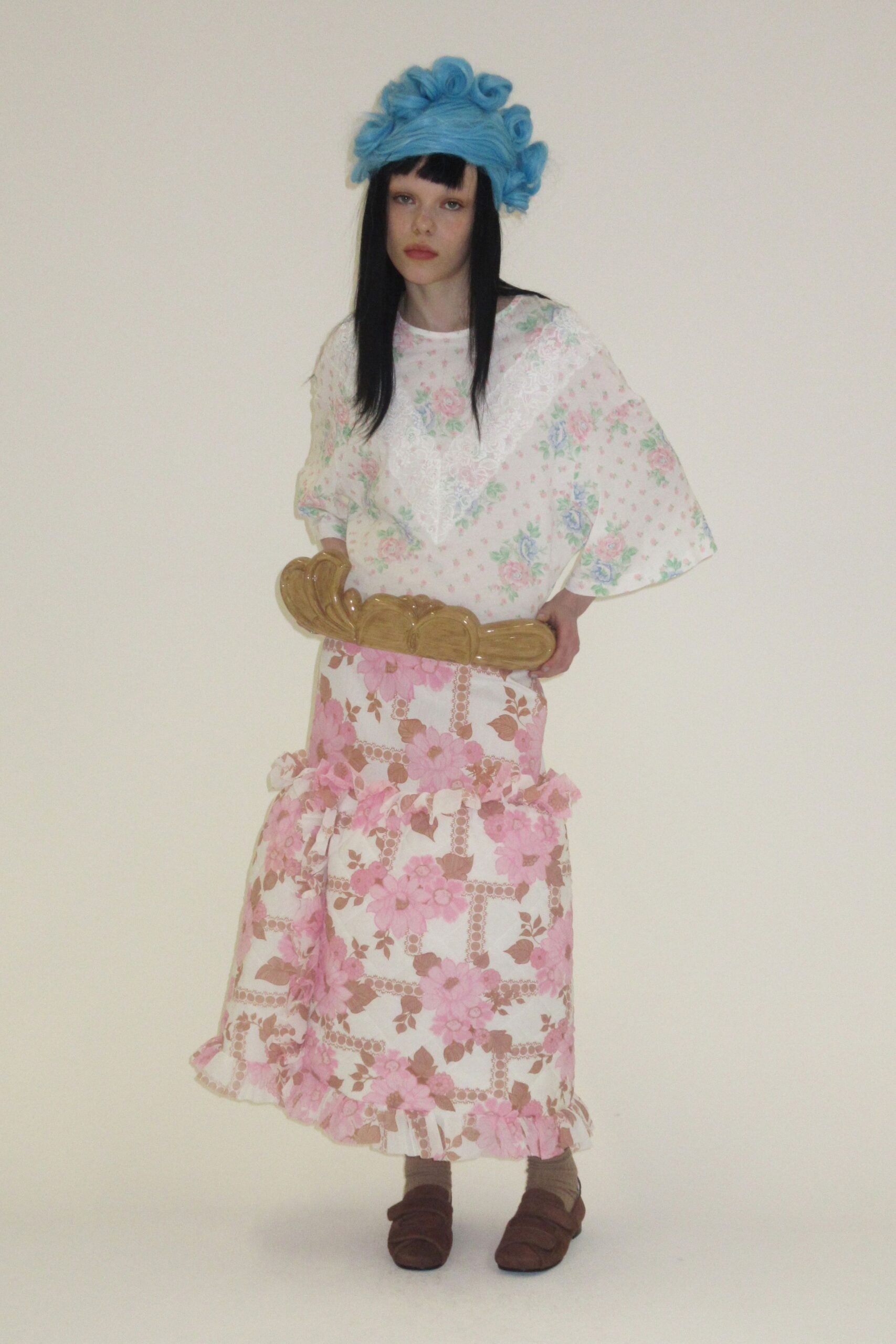 white cotton fitted flared tiered maxi skirt