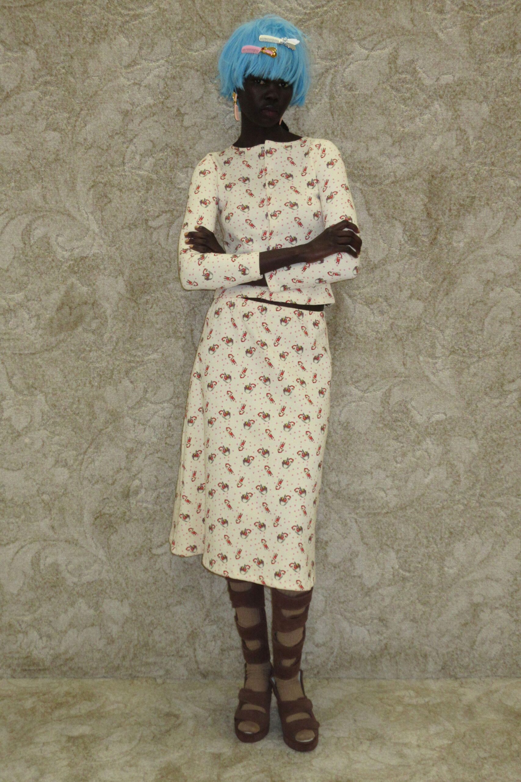 ivory floral top and midi skirt