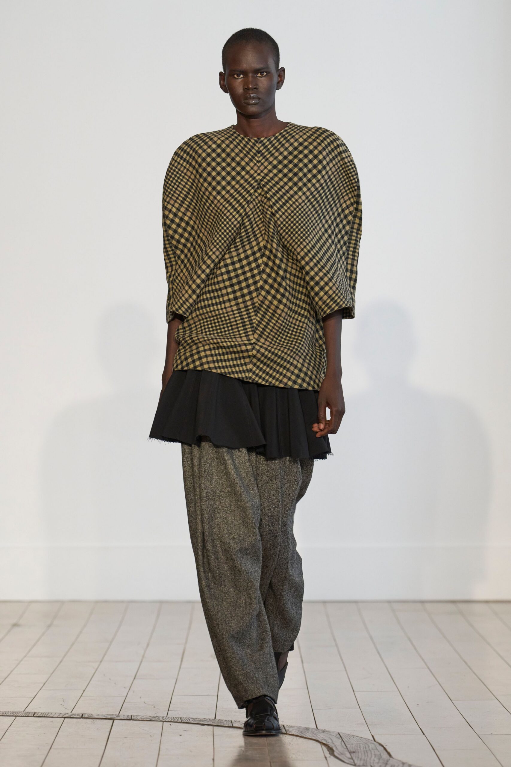 black and yellow checked top with layered skirt