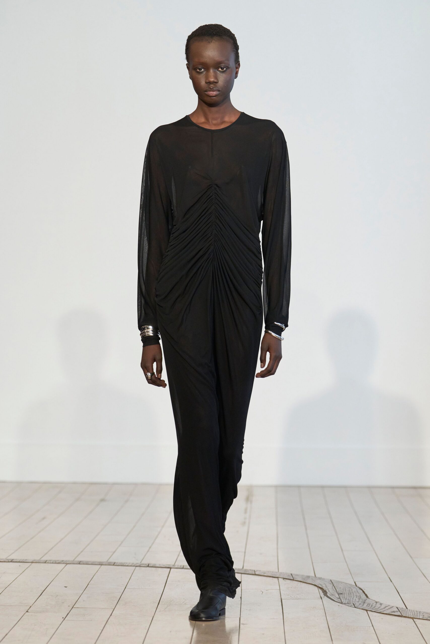 black silk ruched maxi dress