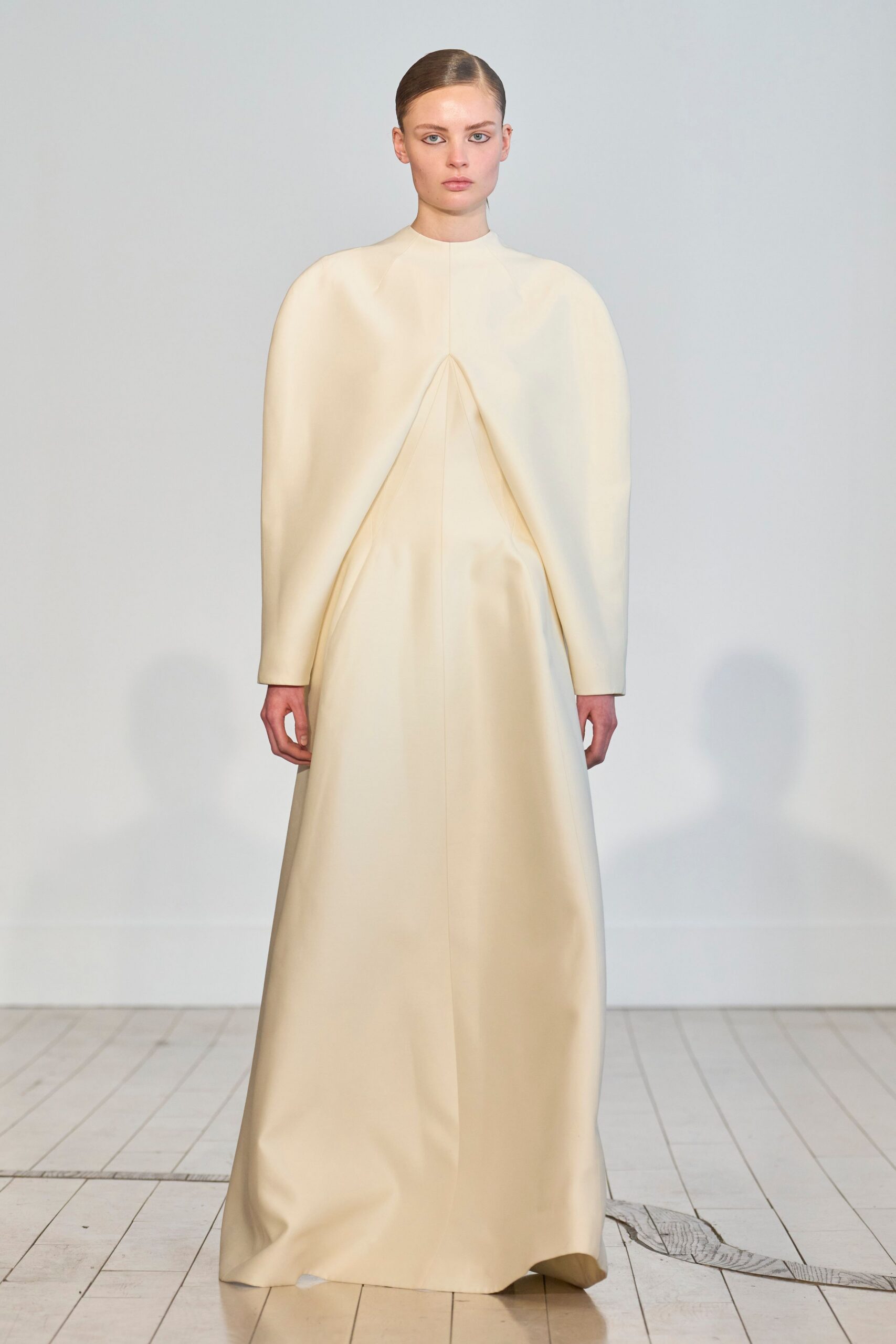 ivory silk long-sleeve gown