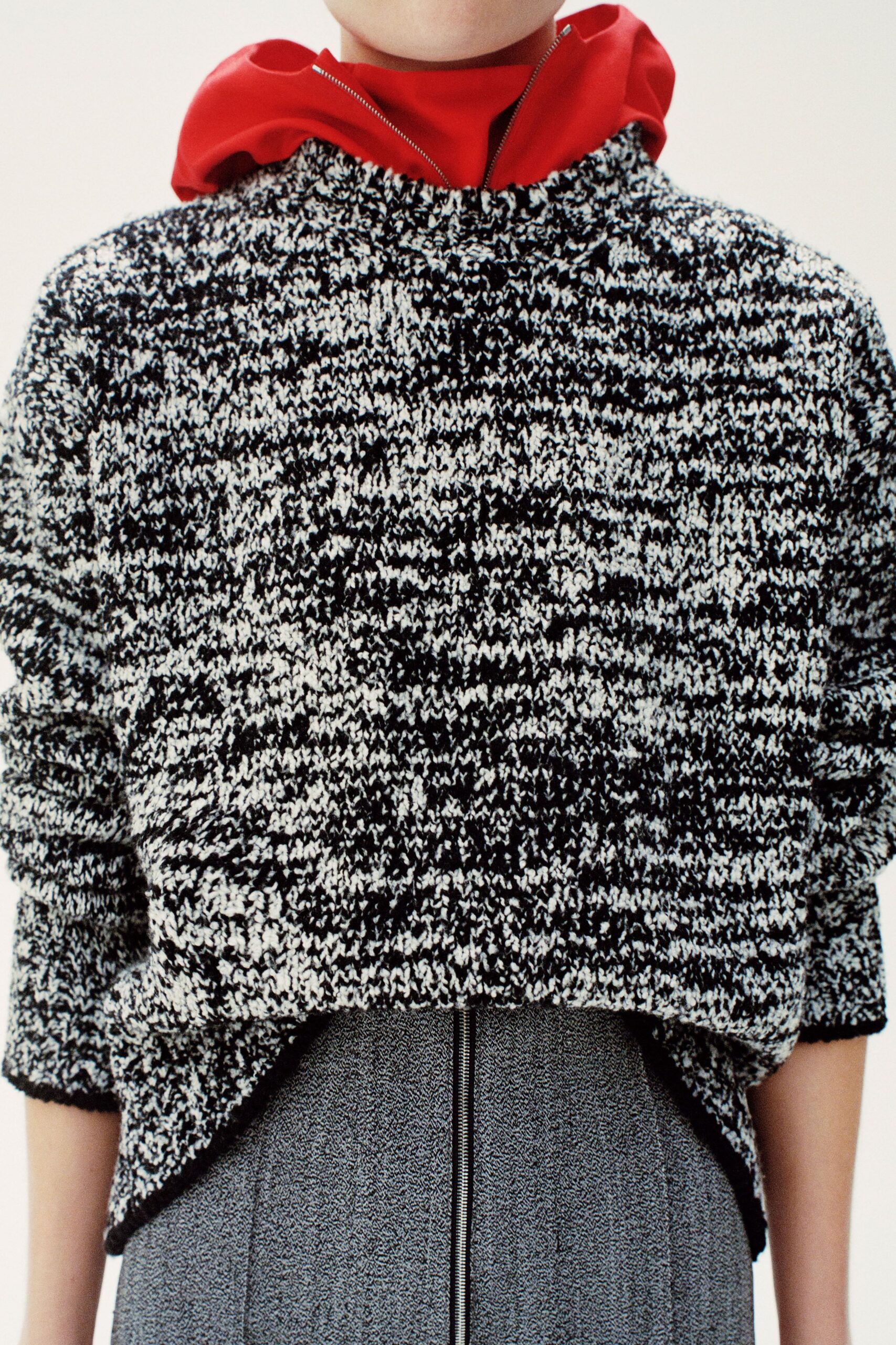 black wool long-sleeve high-neck relaxed textured cropped sweater