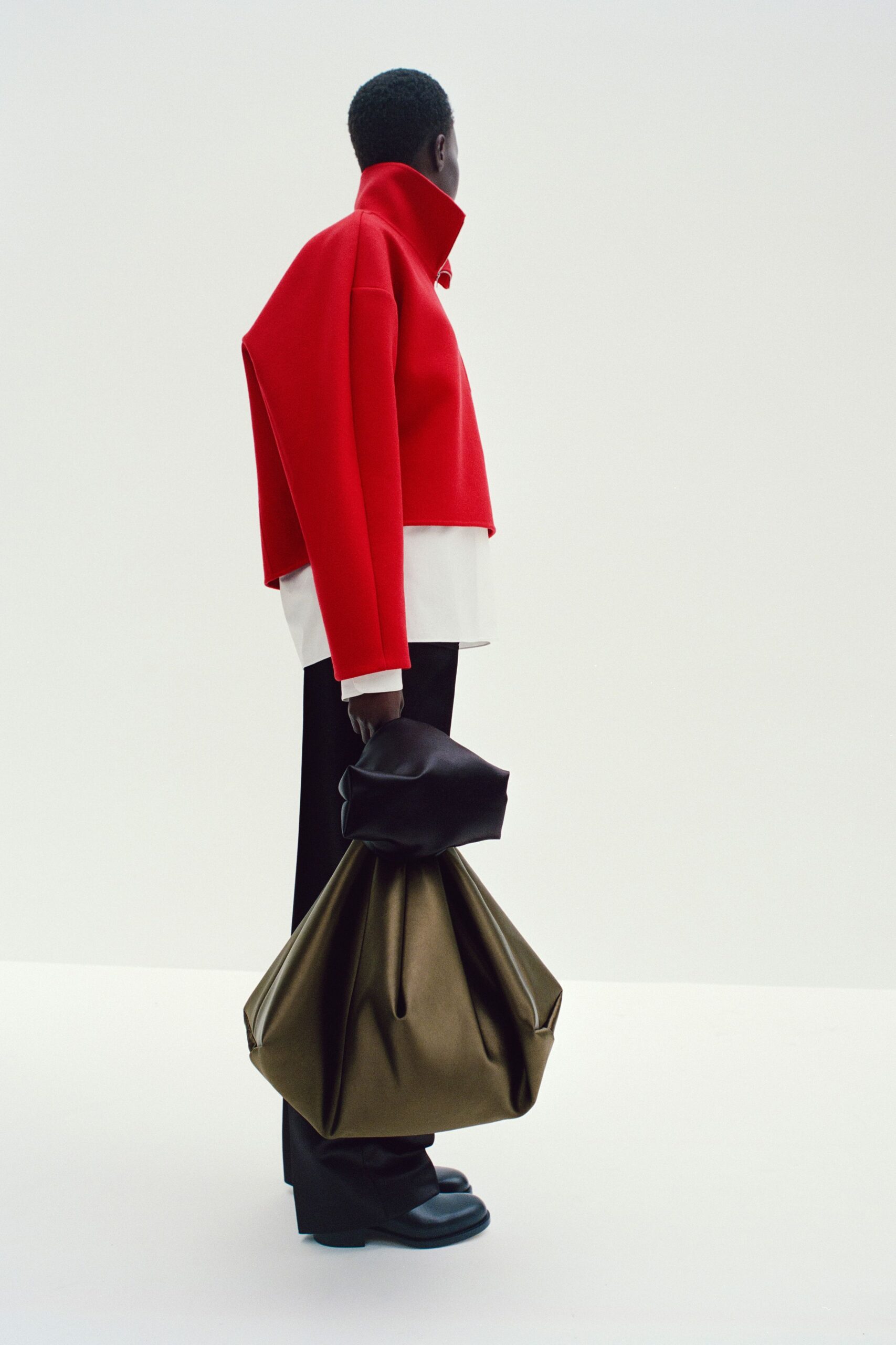 green leather pleated bag