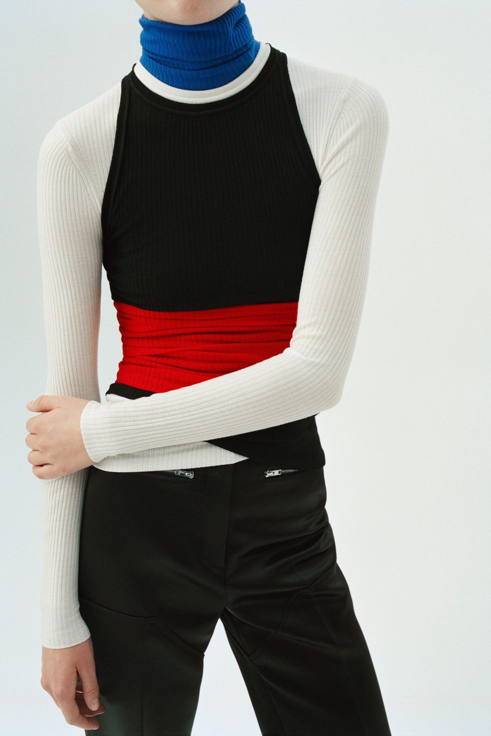 black cotton slim zippered pants