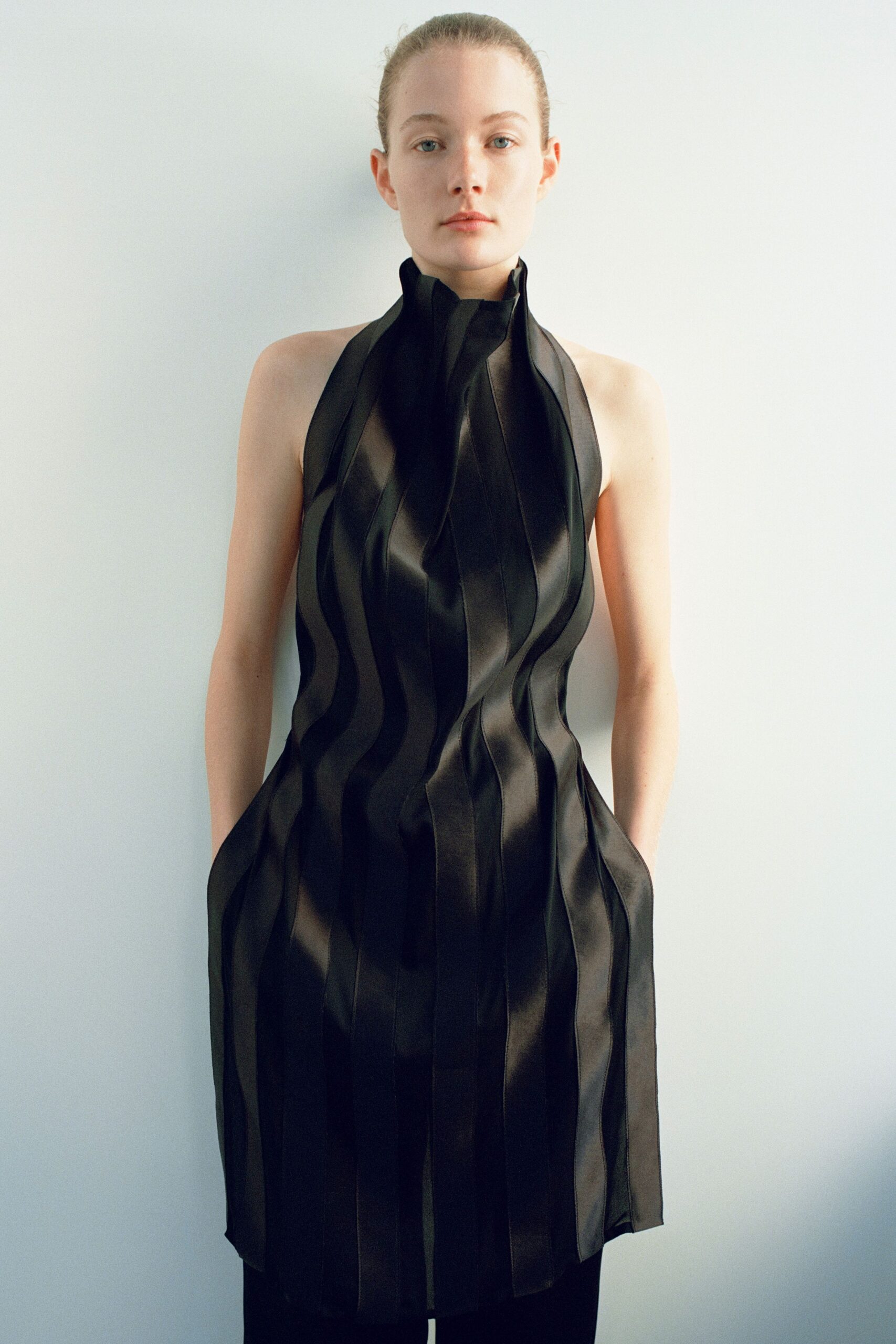 black silk pleated dress