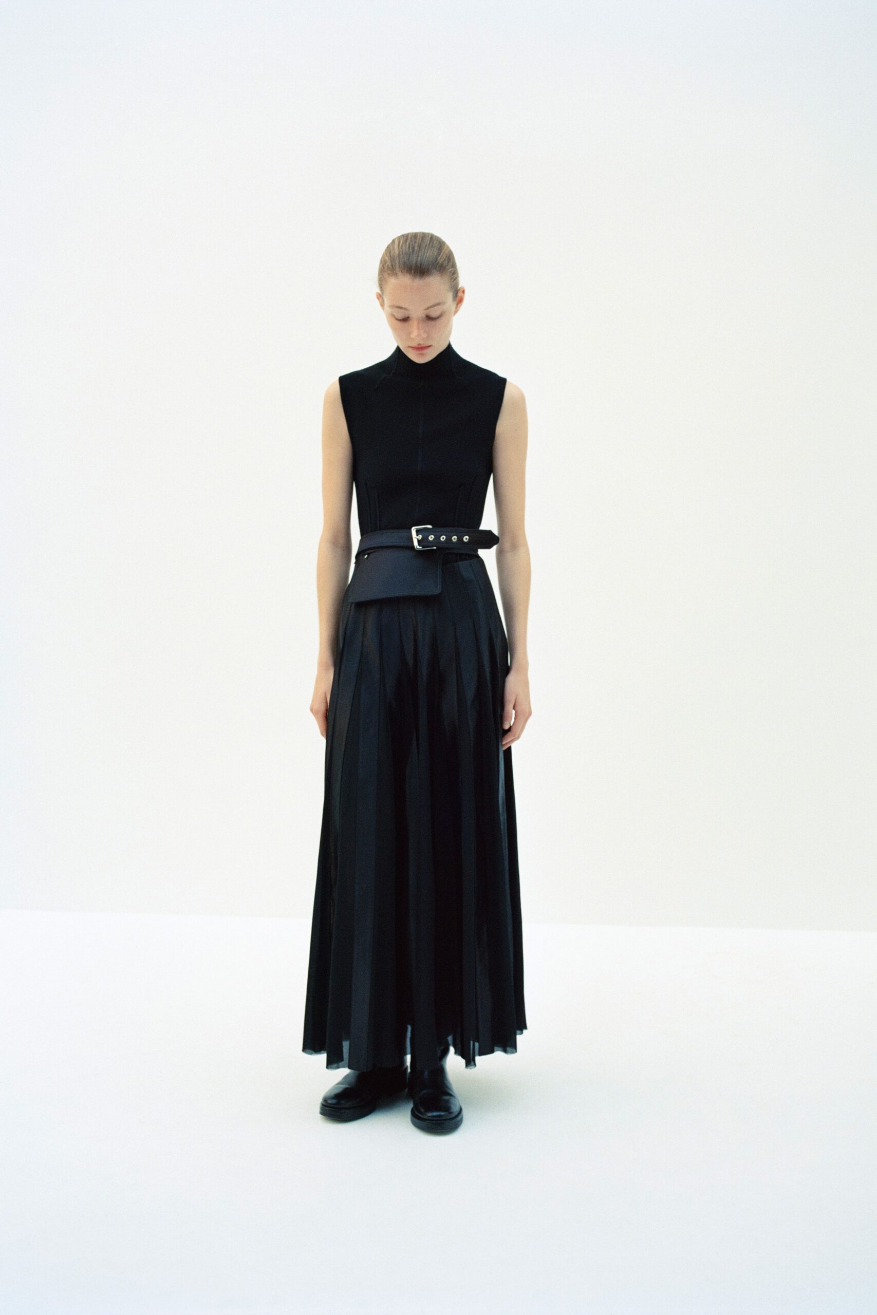 black leather zippered belt