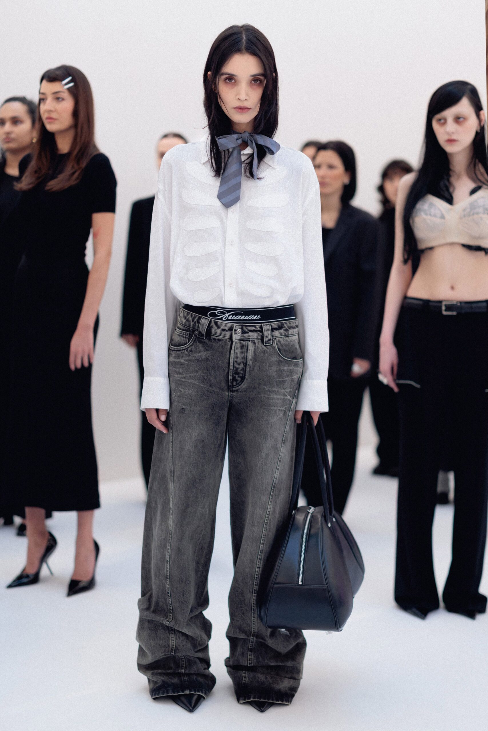 gray denim relaxed distressed wide-leg pants