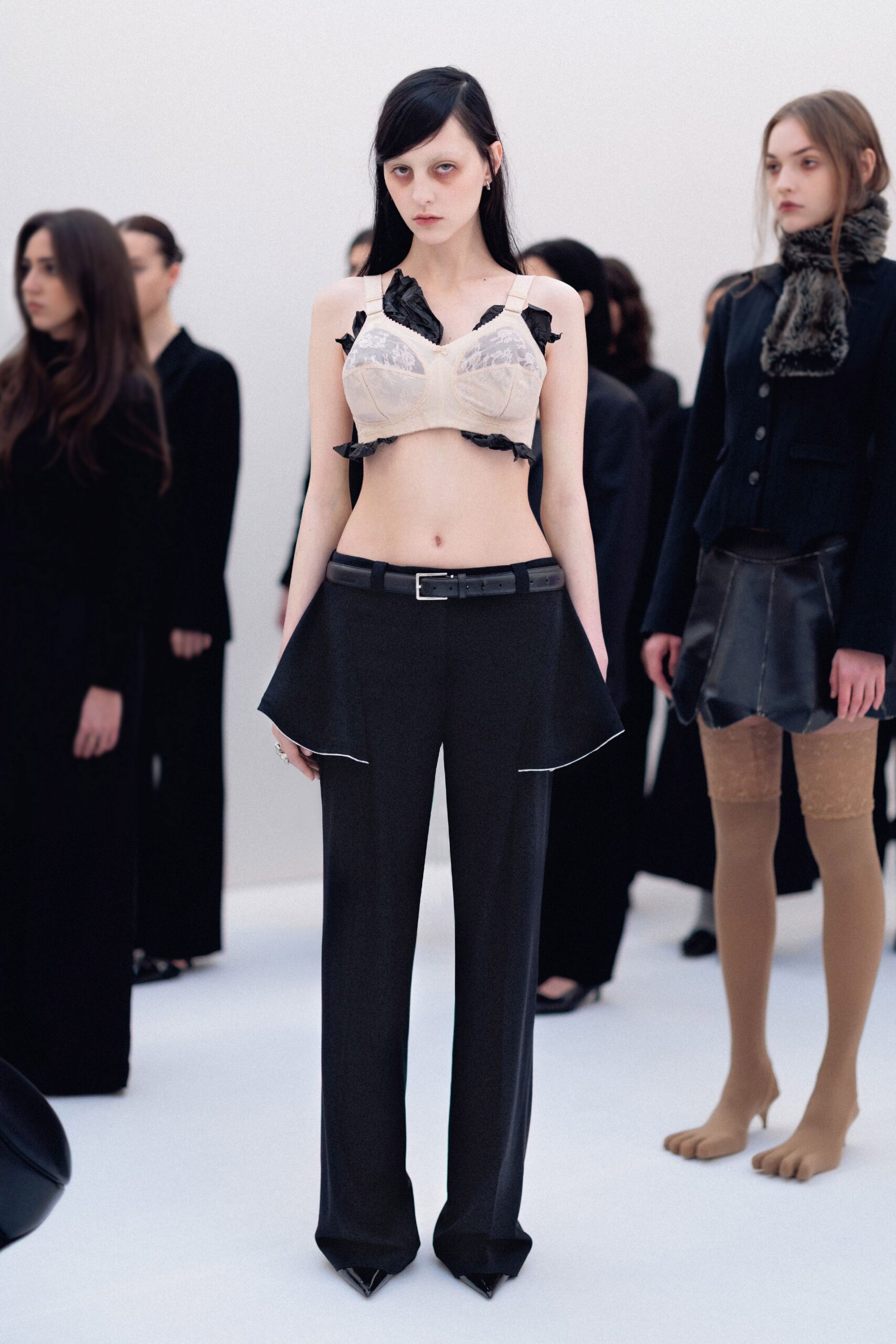 black wool tailored flared pants