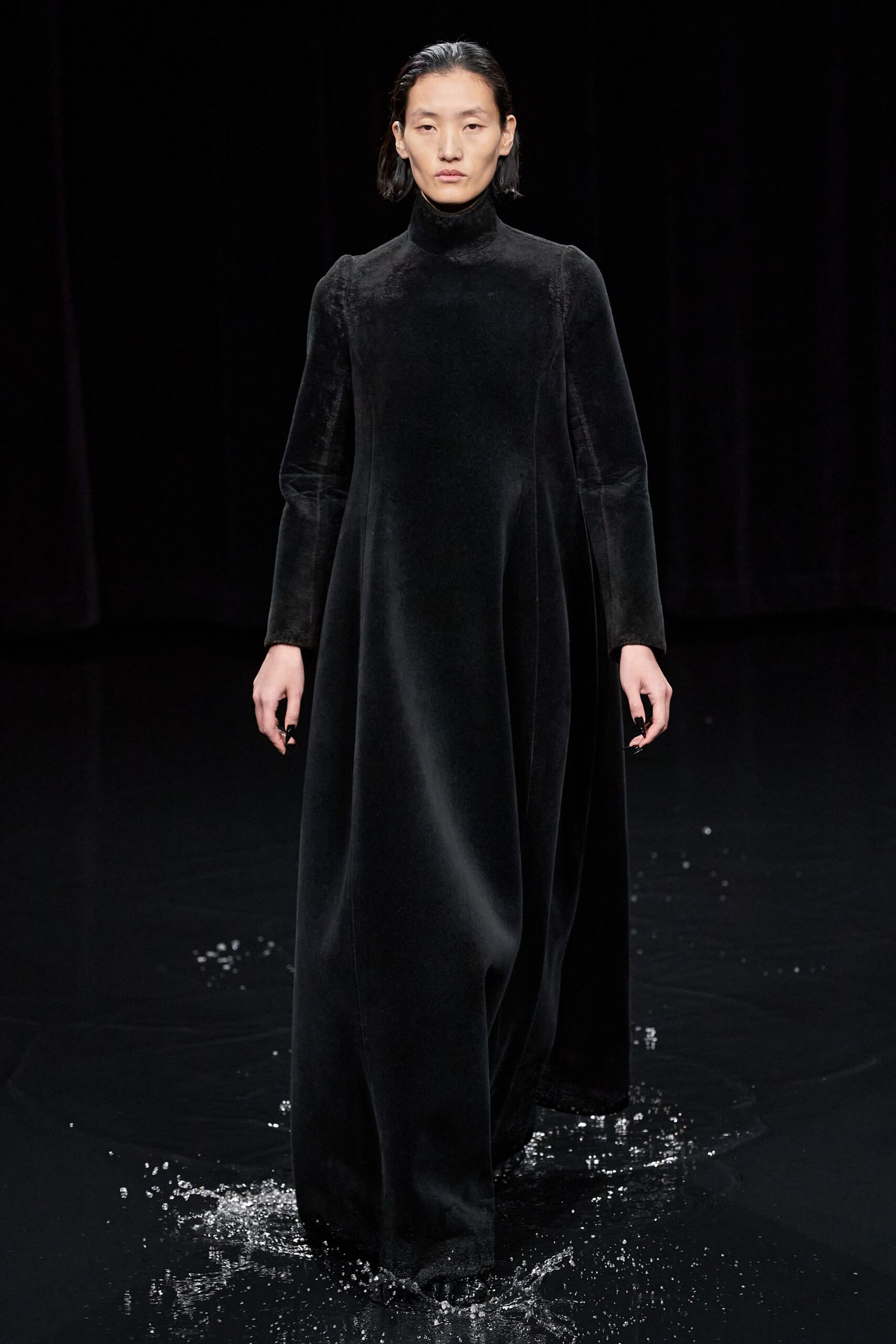black velvet long-sleeve gown