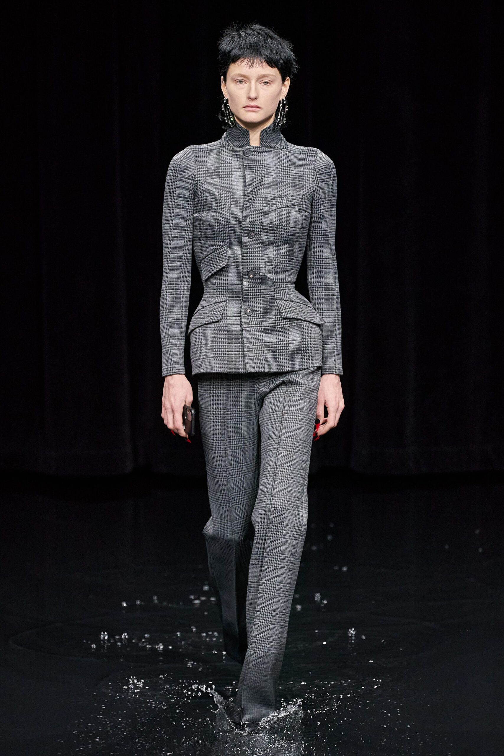 gray tailored checked suit