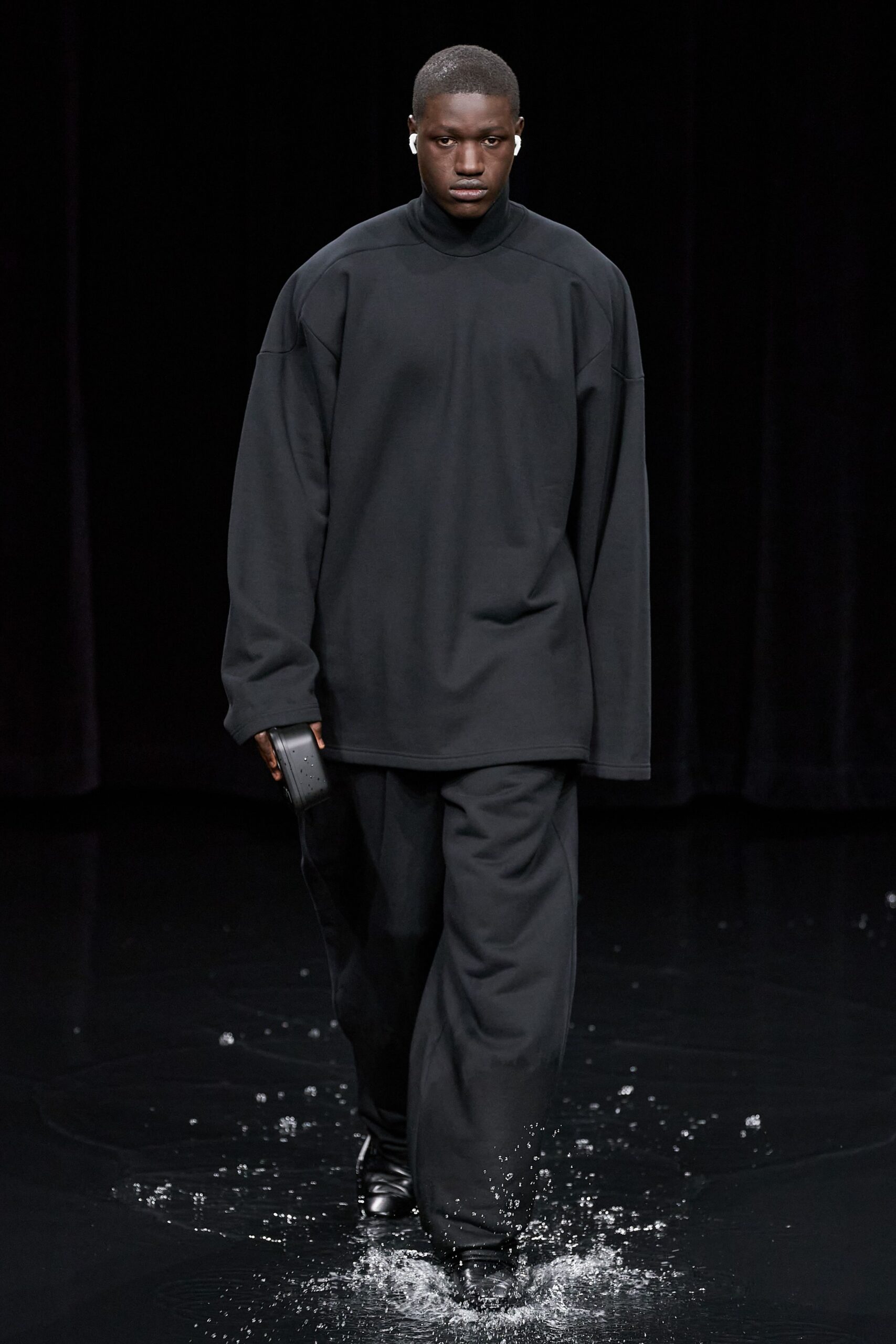 black cotton long-sleeve high-neck oversized top