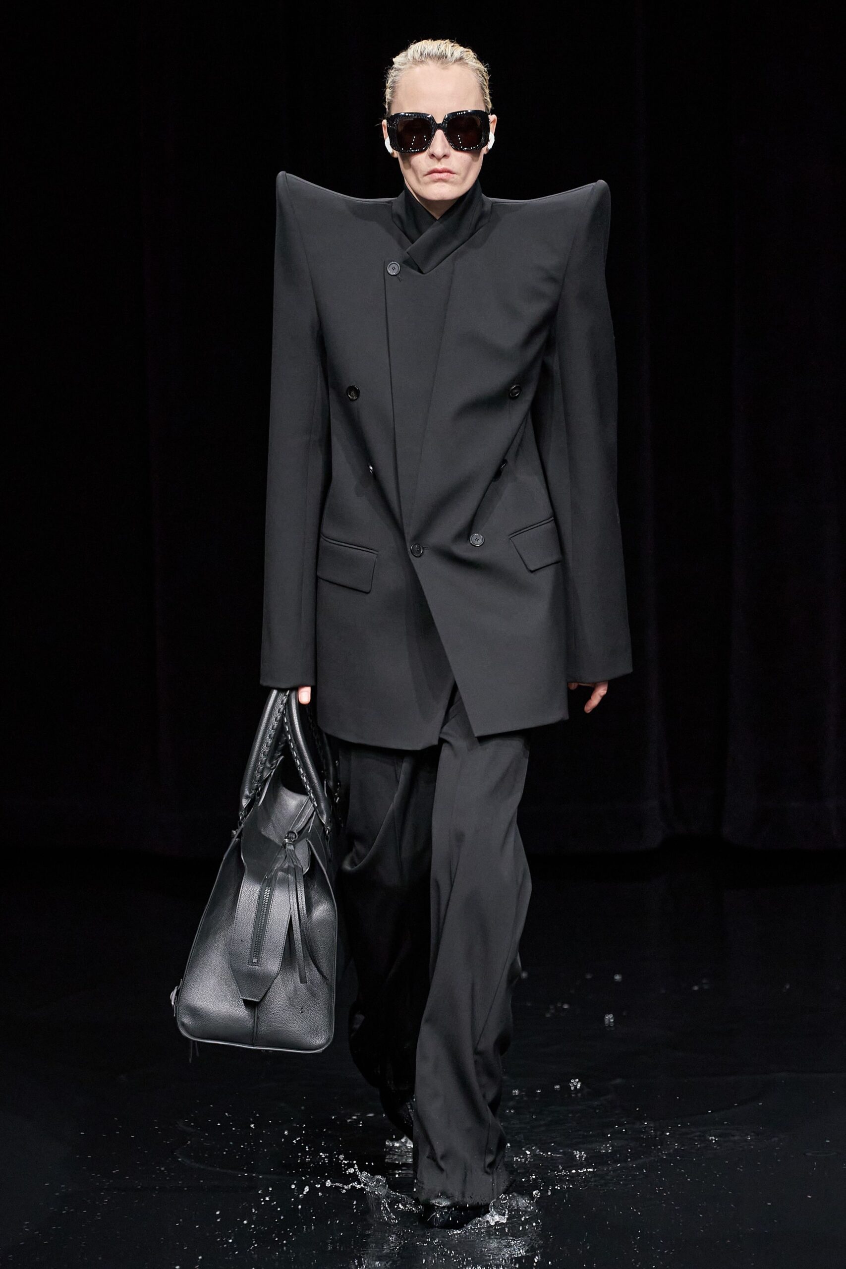 black wool relaxed straight-leg pants