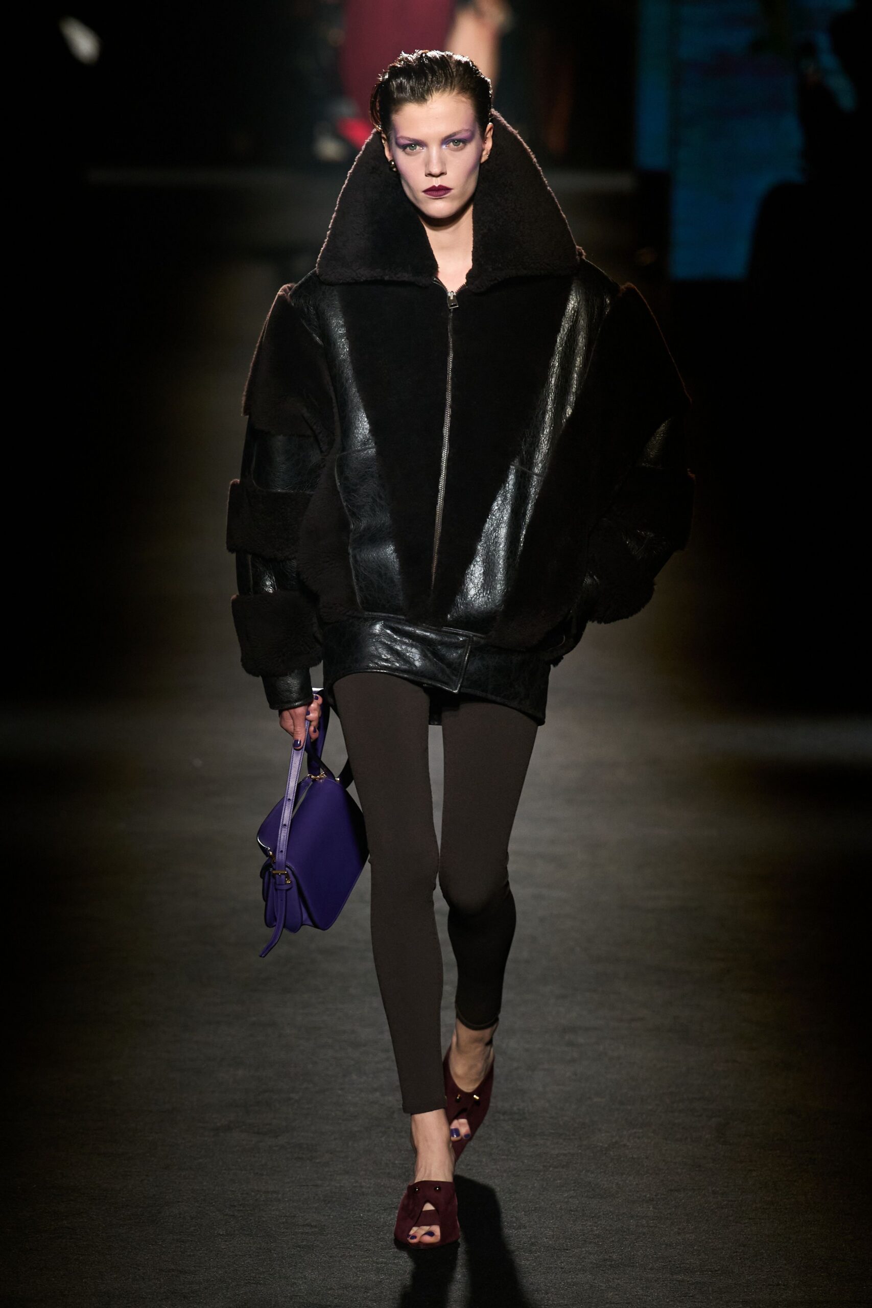 black oversized leather jacket