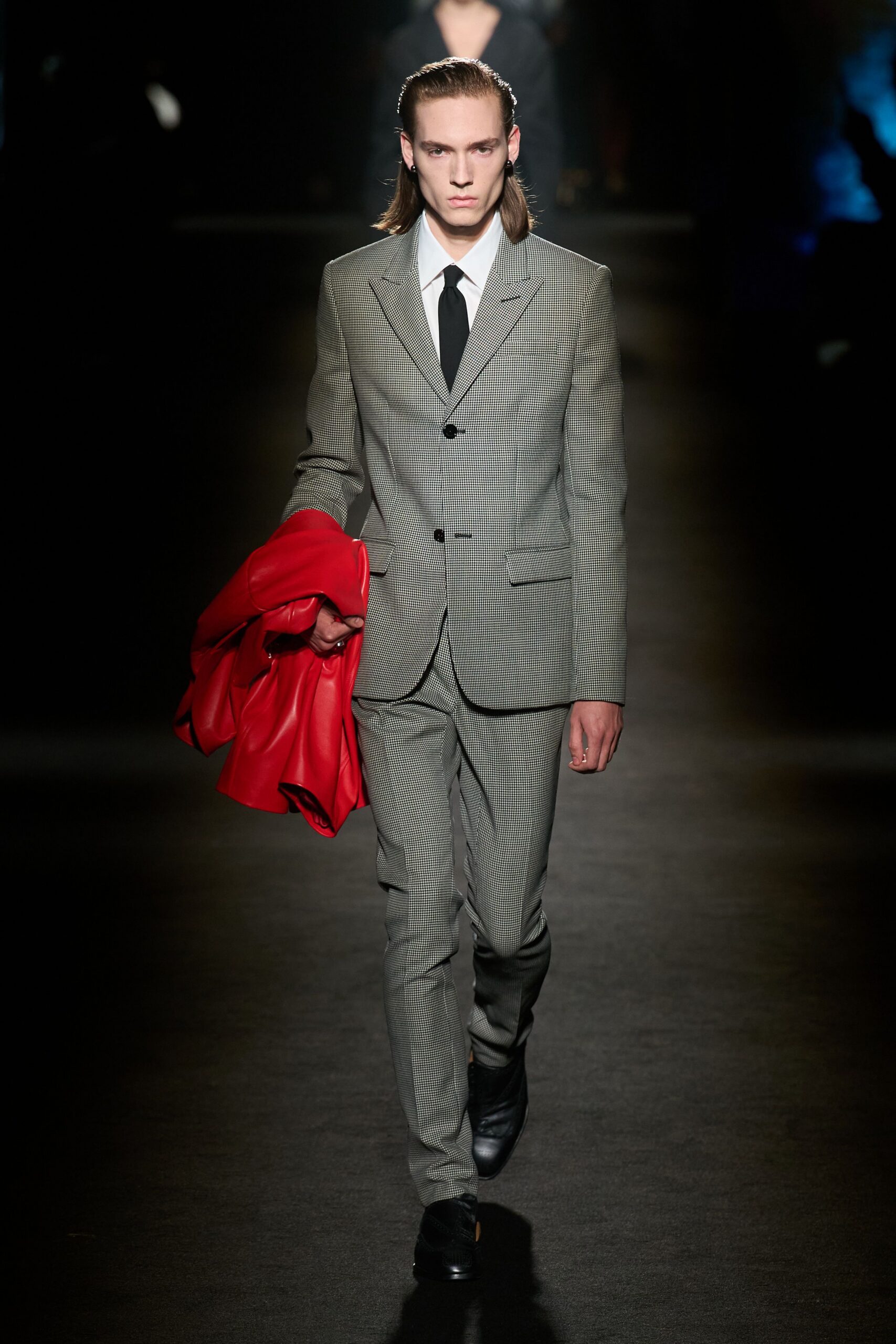 red leather fitted zippered coat