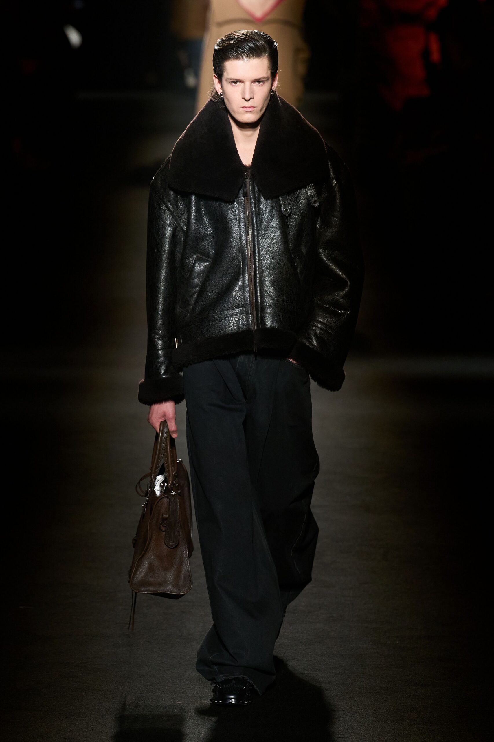 black cotton relaxed straight-leg pants